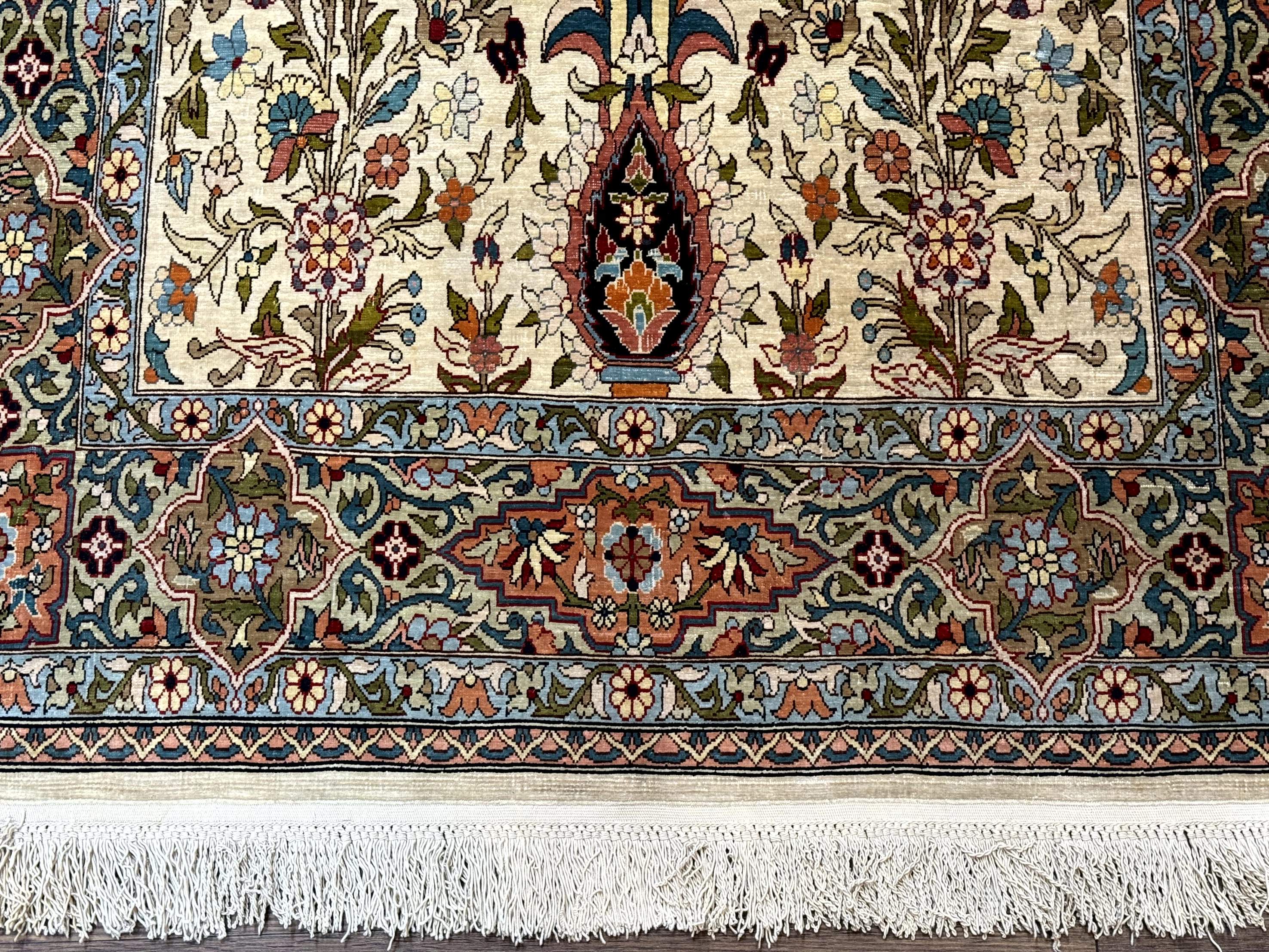 Rare Turkish Hereke Silk Rug 3x5, Tree of Life Persian Vase Design, Very Fine 440 KPSI, Signed - Jewel Rugs