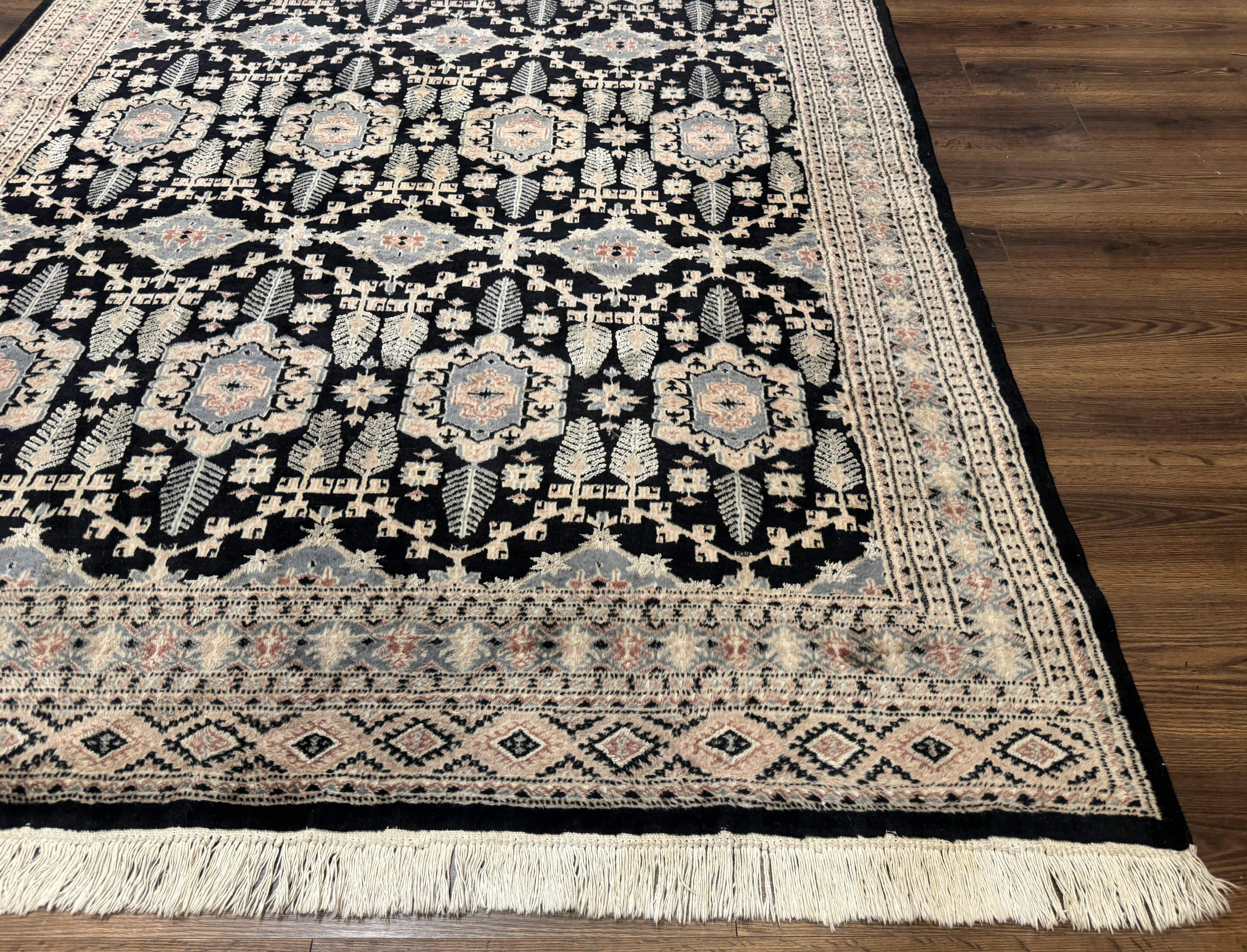 Turkoman Bokhara Rug 6x9, Pakistani Carpet, Black, Hand Knotted - Jewel Rugs