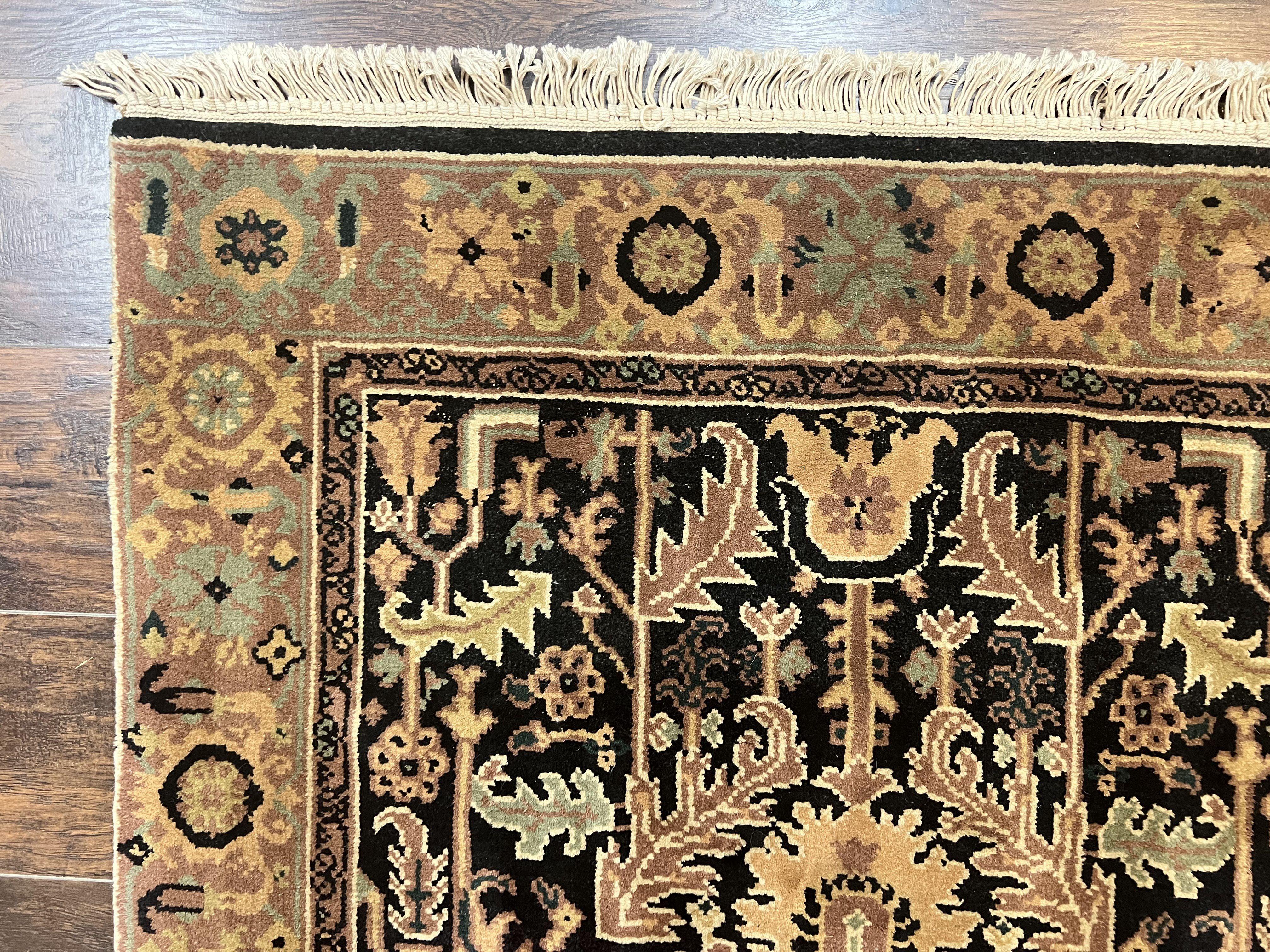 Heriz Rug 3.6 x 5, Handmade Vintage Wool Carpet, Couristan Carpet, Persian Design, Black - Jewel Rugs