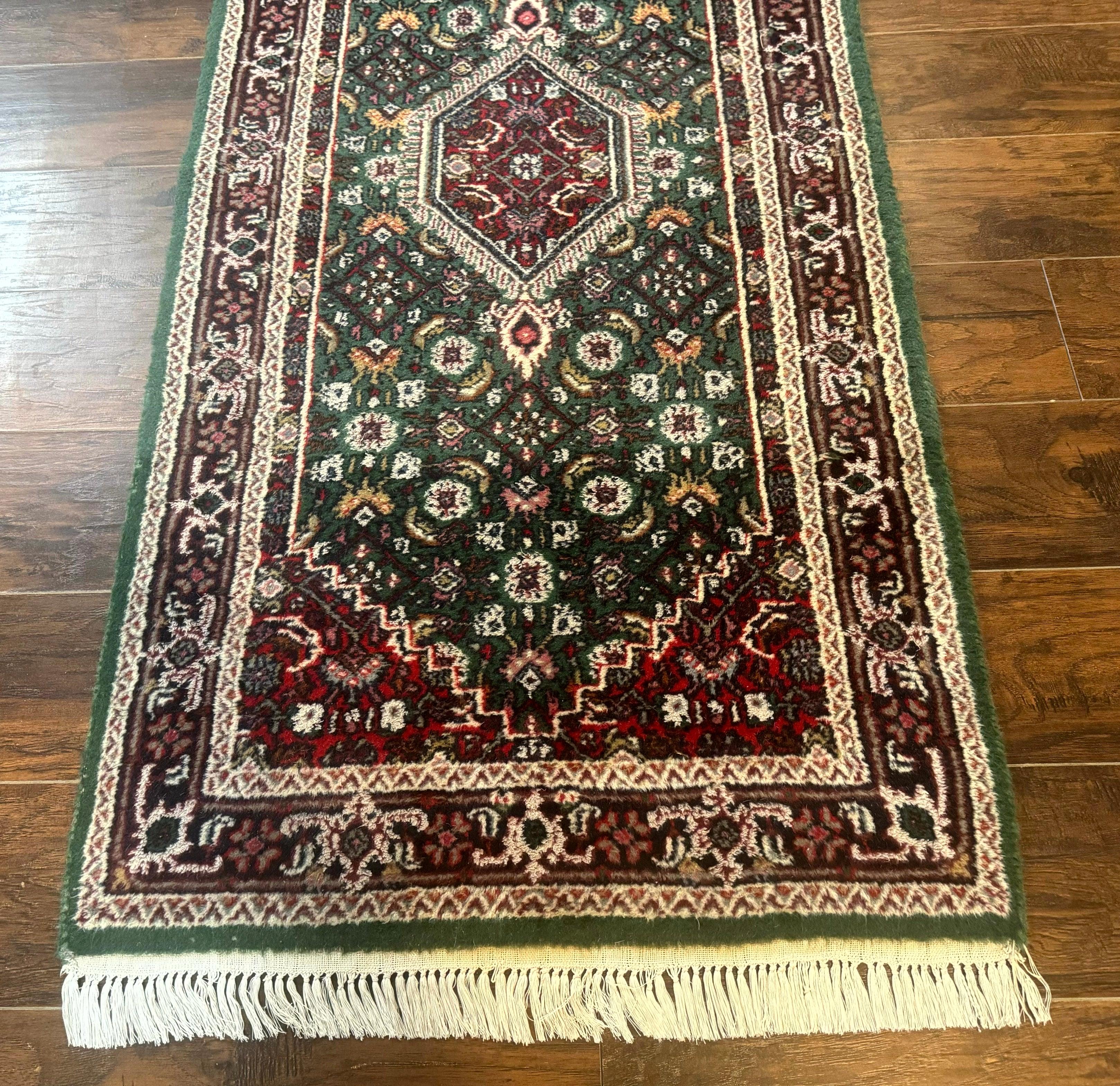 Green Indo Persian Bidjar Runner Rug 3x10, Green and Red - Jewel Rugs