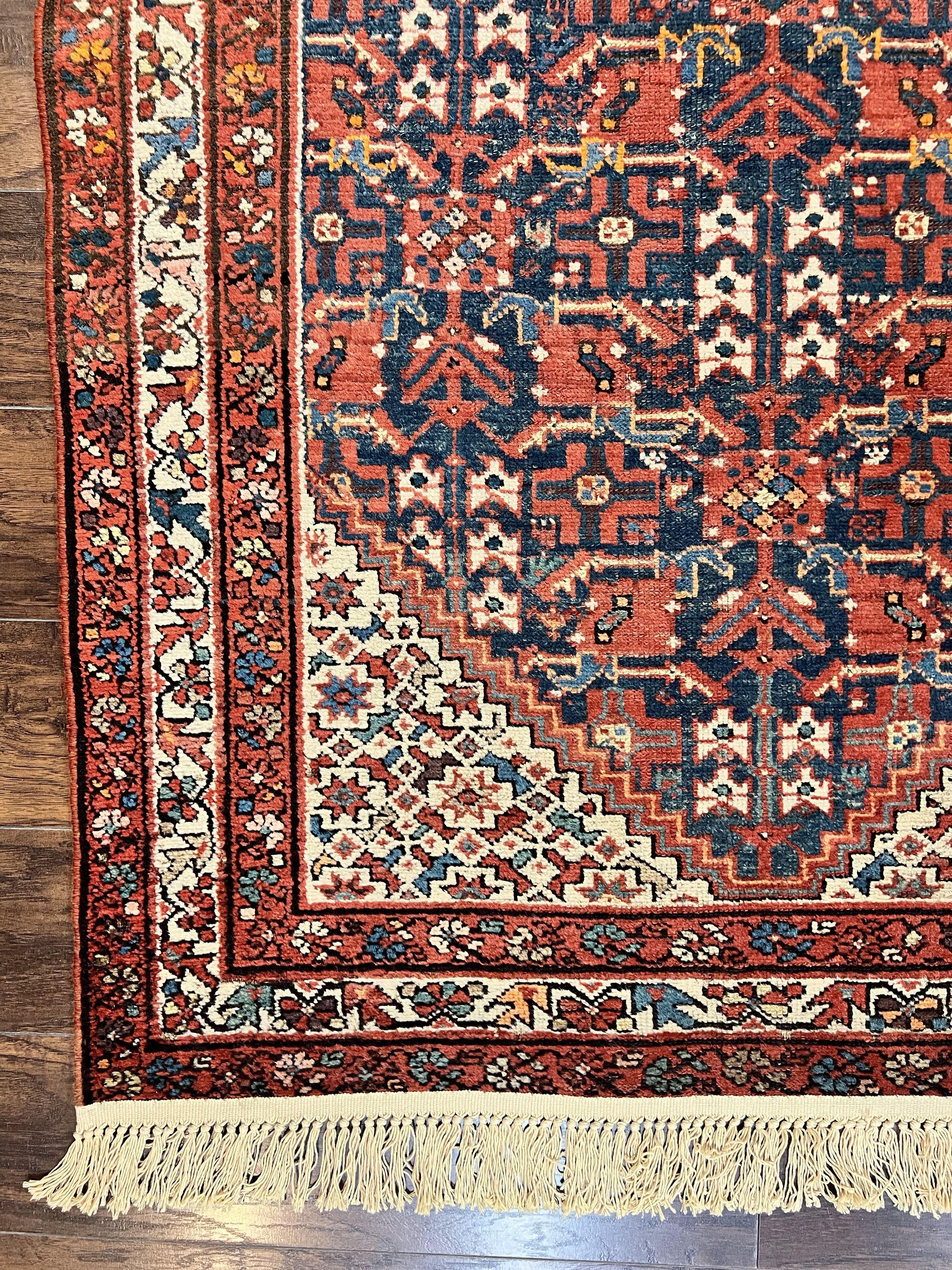 Persian Malayer Rug 4x7, Tribal Rug, Geometric, Antique Oriental Carpet, Red Blue Cream, Boho Rug, Hand Knotted Wool Rug - Jewel Rugs