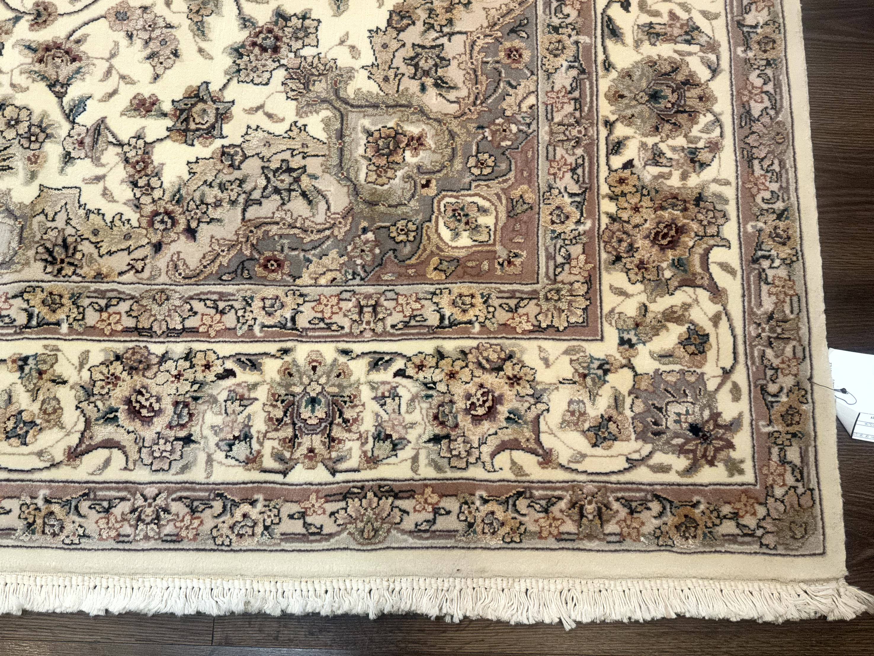 Sino Persian Rug 6x9, Floral Medallion, Ivory & Taupe, Wool with Silk Highlights, Fine 210 KPSI - Jewel Rugs