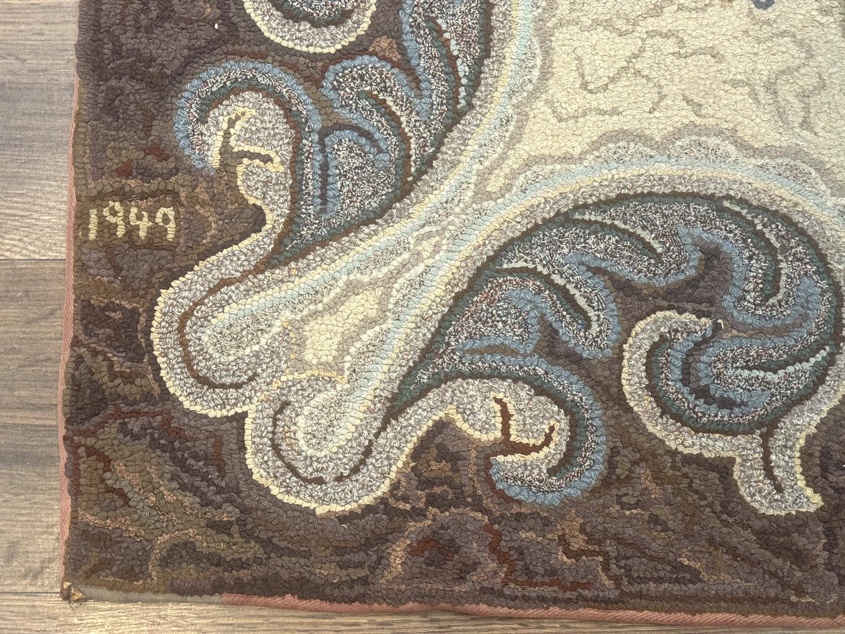 Antique American Hooked Rug 3 x 4.6, Vintage, Floral - Jewel Rugs