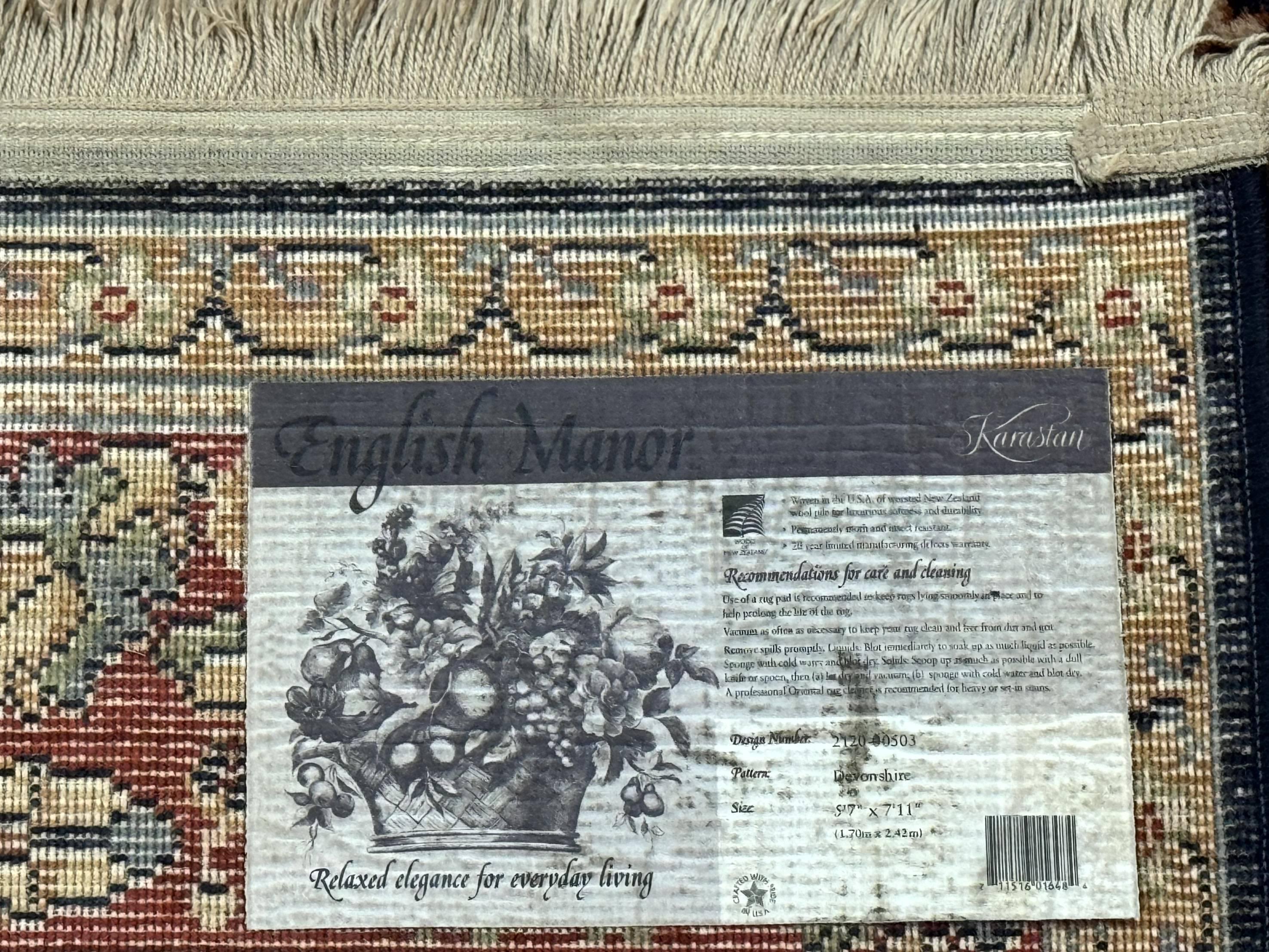 Karastan Rug 5x8, Karastan English Manor Devonshire 2120, Discontinued Wool Pile Karastan Navy Blue Floral Room Sized Area Rug, Bird Motifs - Jewel Rugs