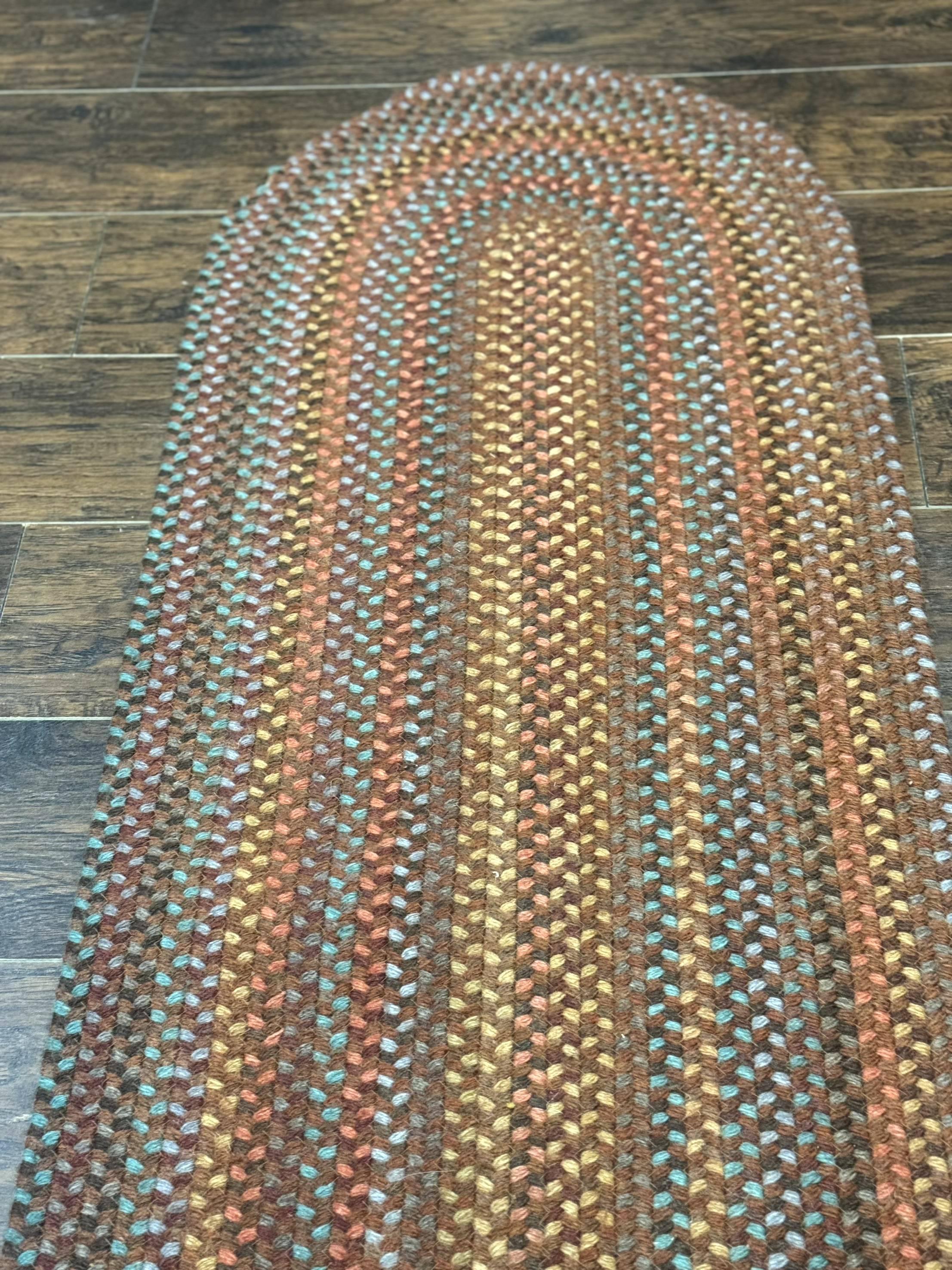 American Braided Runner Rug 2 x 9, Multicolor Vintage Hand Braided Runner 2x9 ft, Oval Braided Runner, Rare Size - Jewel Rugs