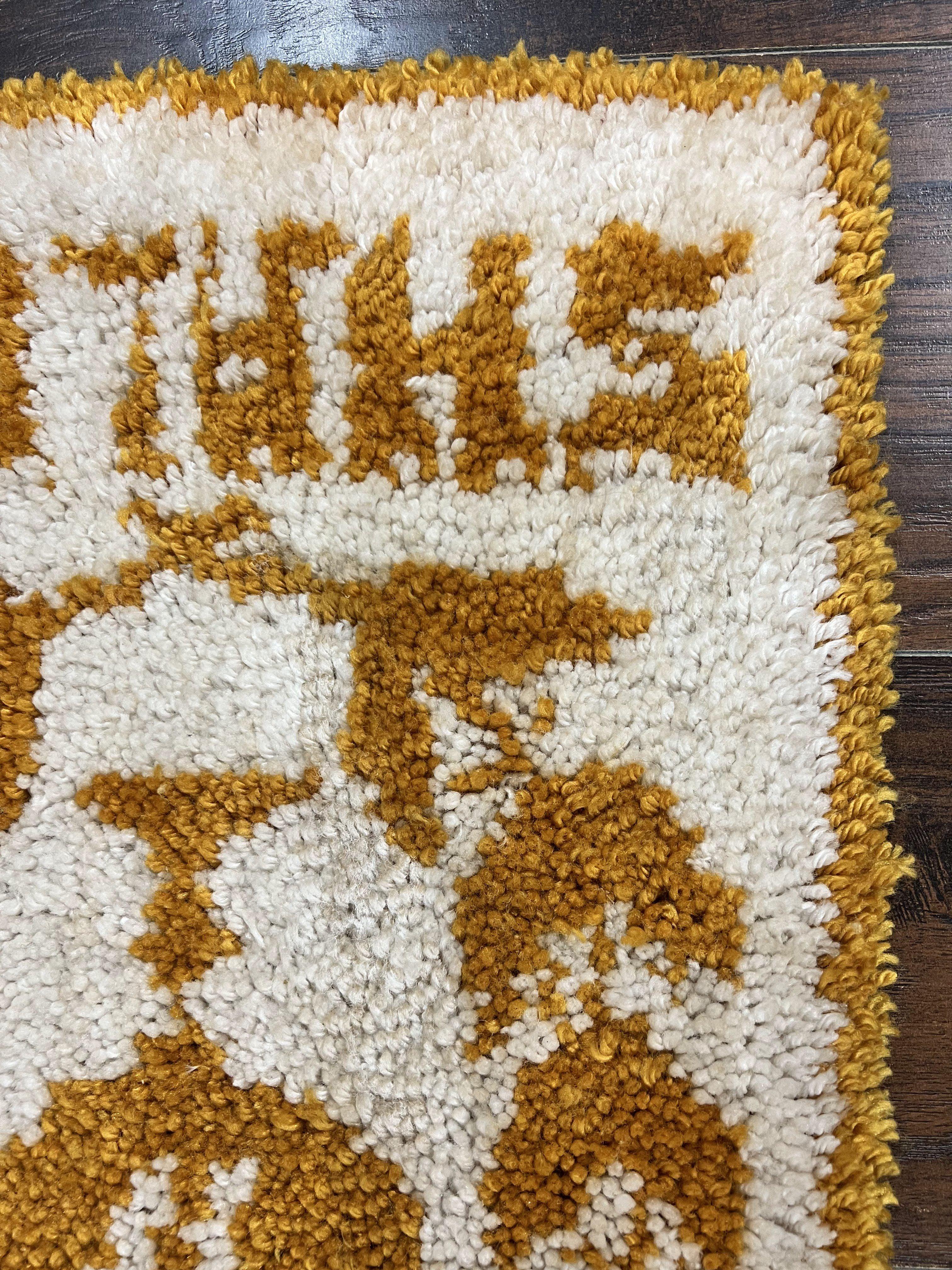 Unique Judaica Wall Hanging Rug 1.5 x 4, Shalom Menorah Jewish Star Kiddush Cup Chai Wall Hanging, Vintage, Wool, Ivory and Orange - Jewel Rugs