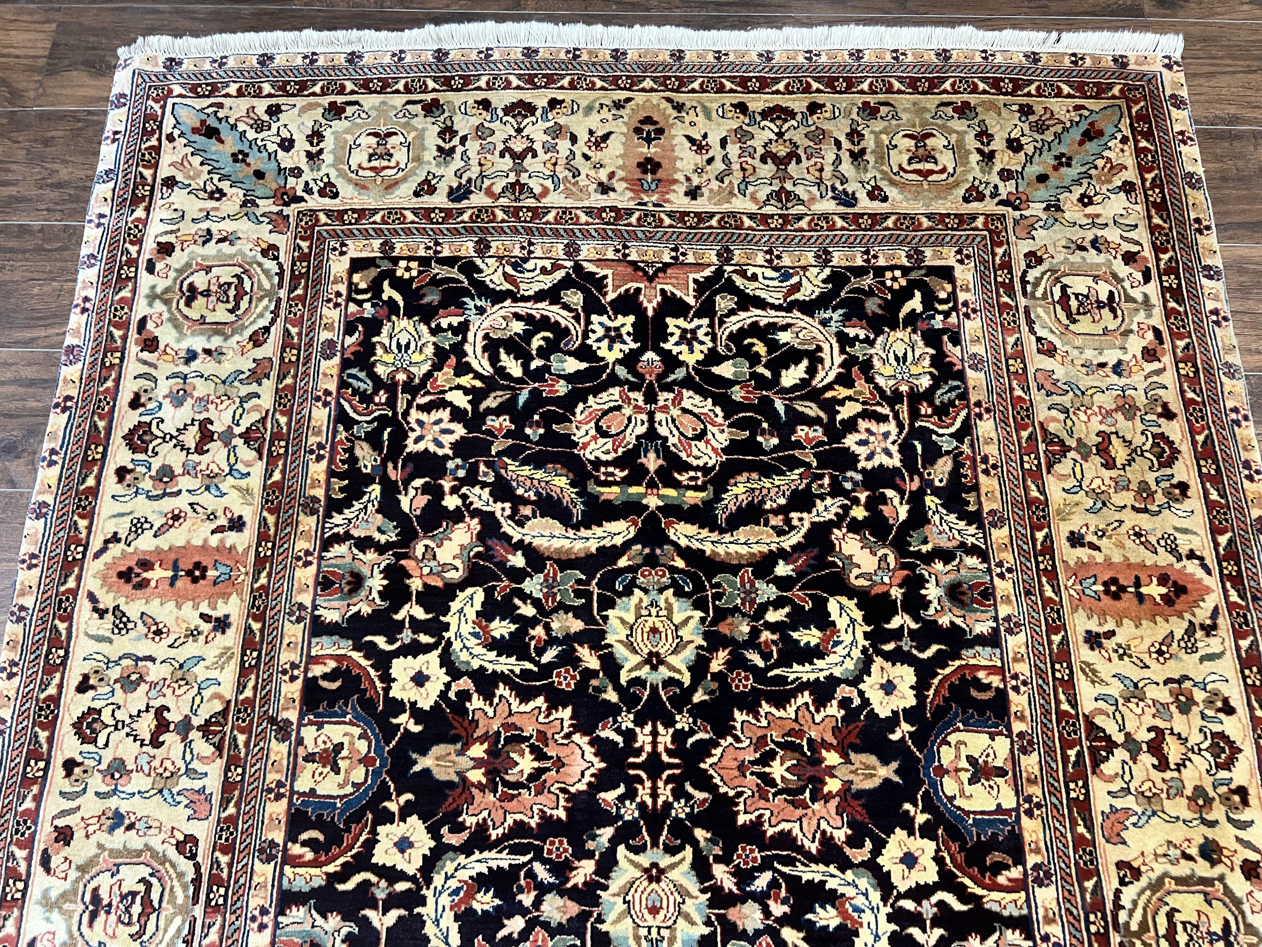 Indo Persian Rug 5x15, Wide Runner Rug 5 x 15 ft, Wool Hand Knotted Vintage Carpet, Black & Cream, Floral Allover Long Oriental Rug - Jewel Rugs