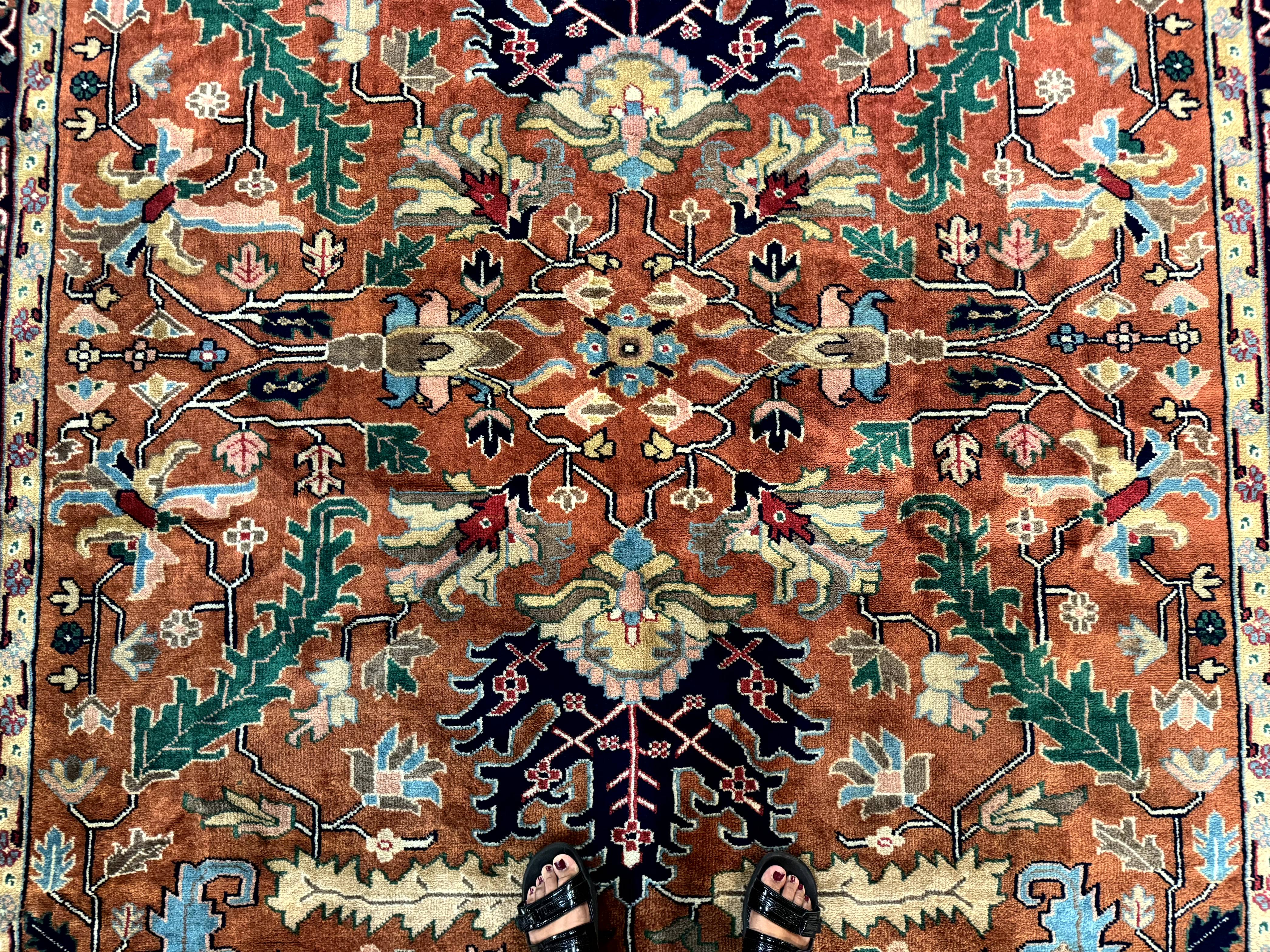 Indo Persian Heriz Rug 8x11, Allover Pattern, Geometric Design Rug, Serapi Rug, Vintage - Jewel Rugs