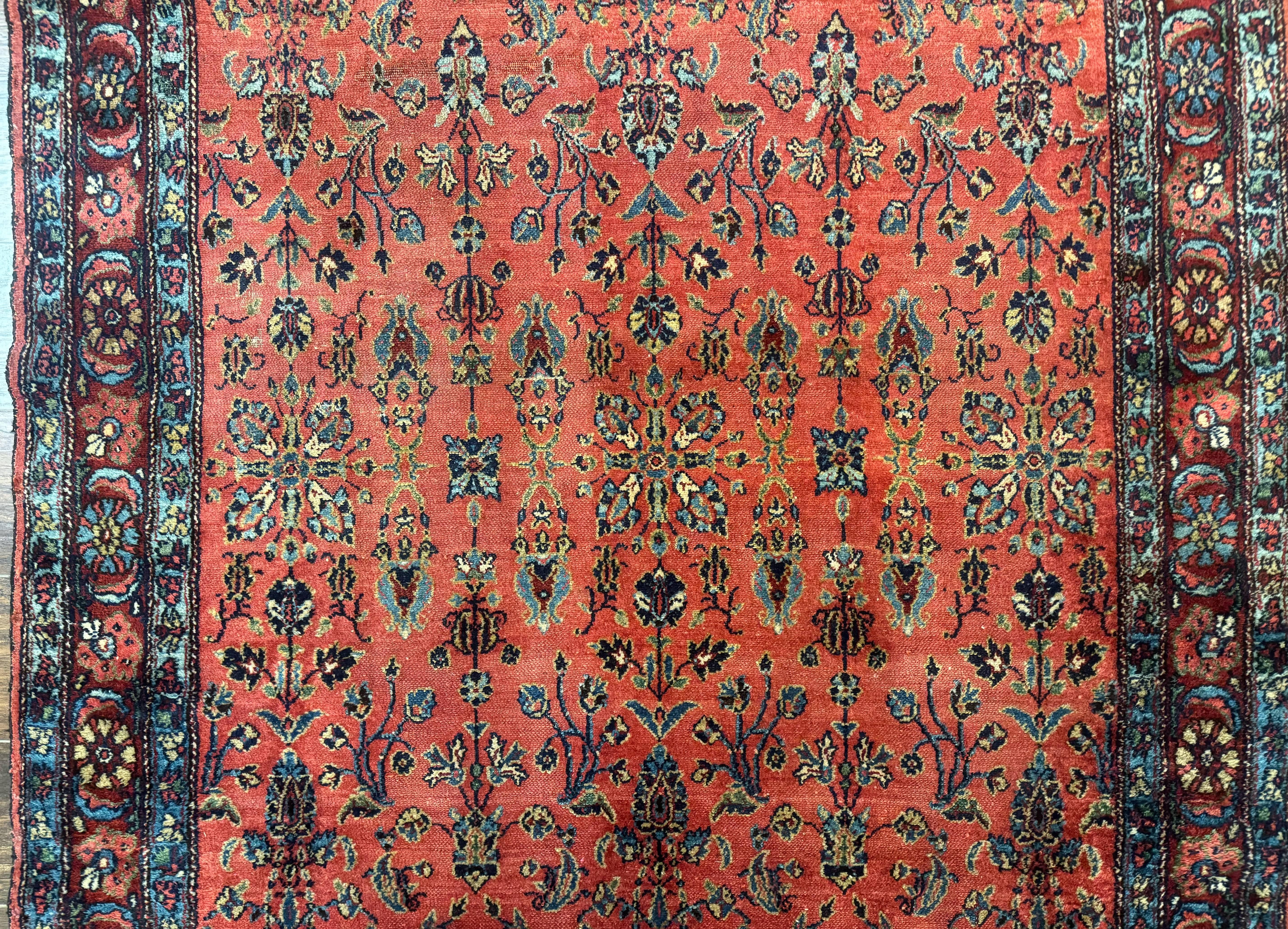 Antique Persian Tribal Rug 5 x 6.6, Tomato Red, Hamadan Angelas Rug - Jewel Rugs