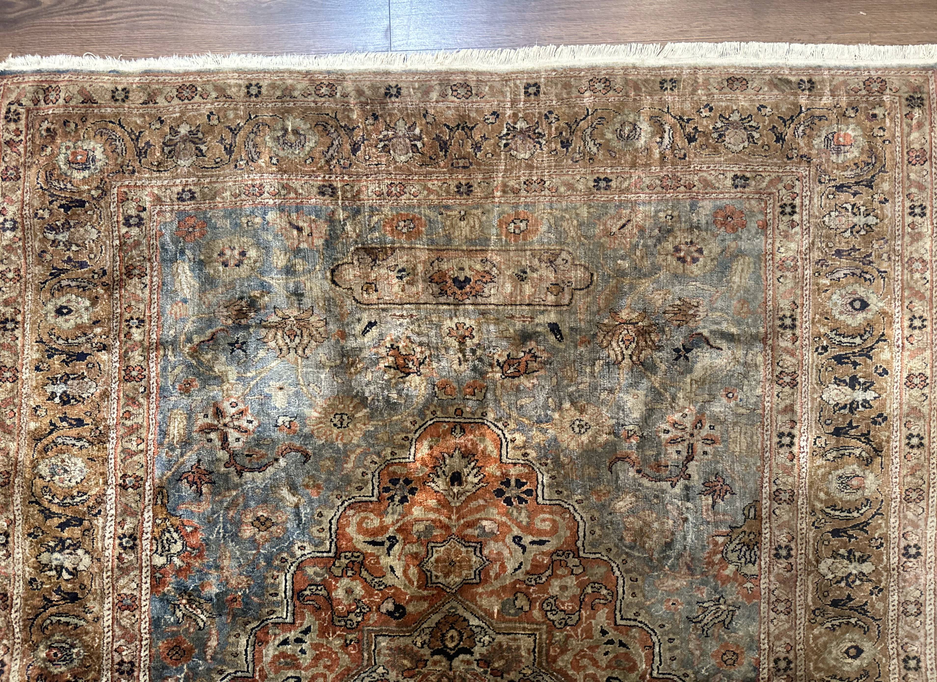 Silk Turkish Kayseri Rug 5x7, Light Blue - Jewel Rugs