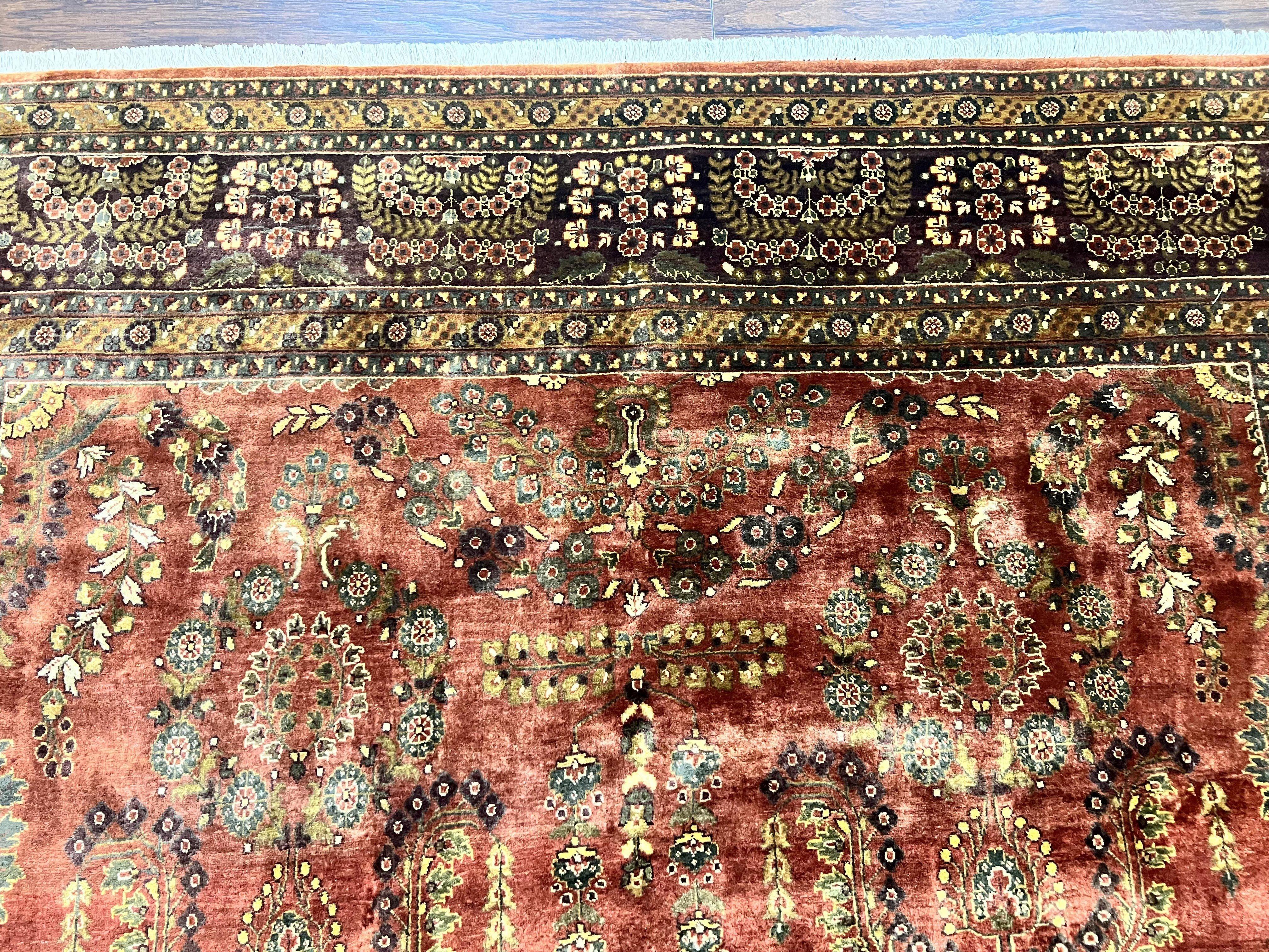 Indo Persian Sarouk Rug 8x10, Indian Oriental Carpet 8 x 10 ft, Red Handmade Wool Fine Floral Allover Vintage Rug, Traditional Rug - Jewel Rugs