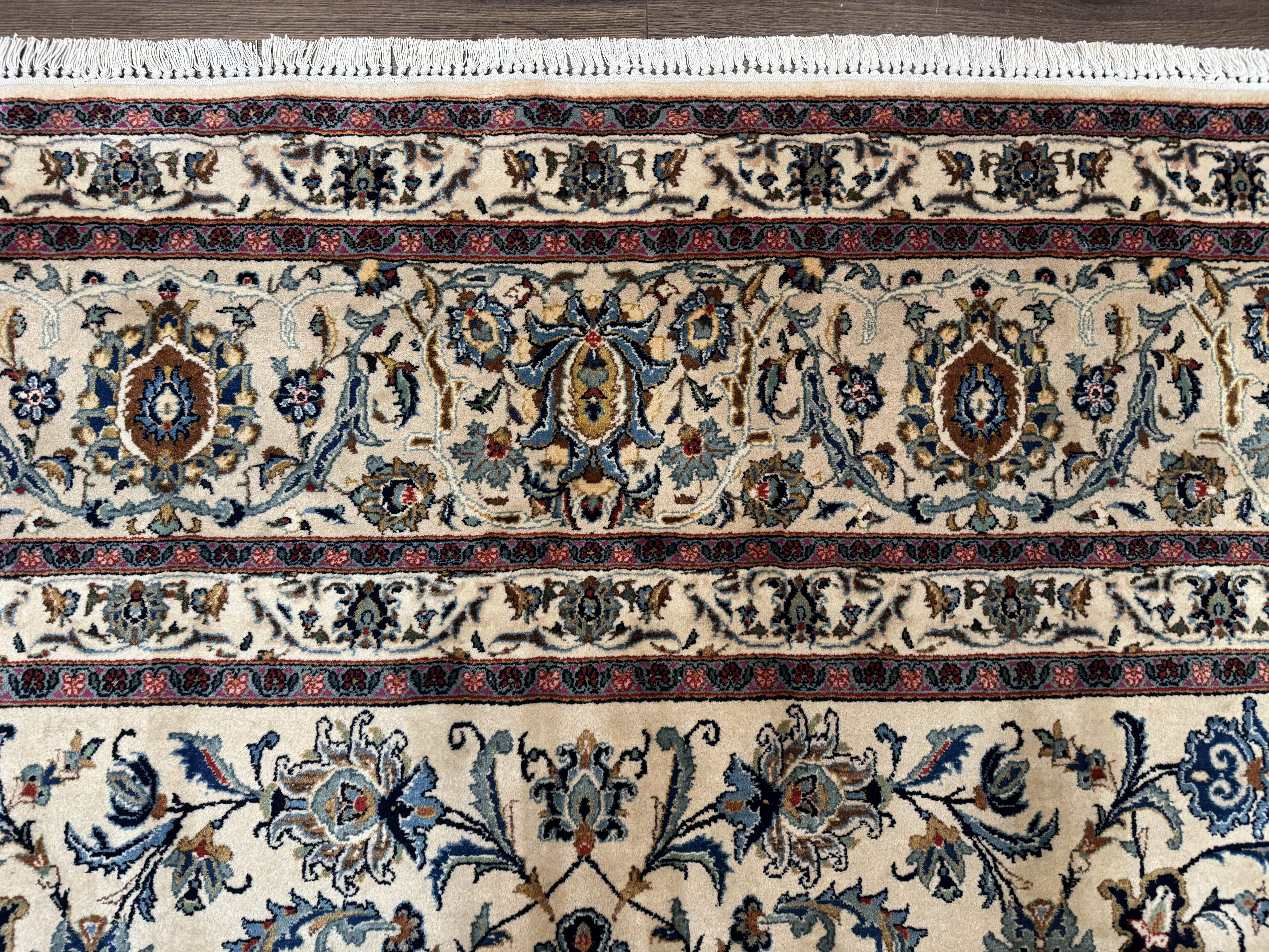 Persian Kashan Rug 10x14, Bone - Beige and Blue, Allover Pattern, Traditional Persian Carpet, Fine 260 KPSI - Jewel Rugs