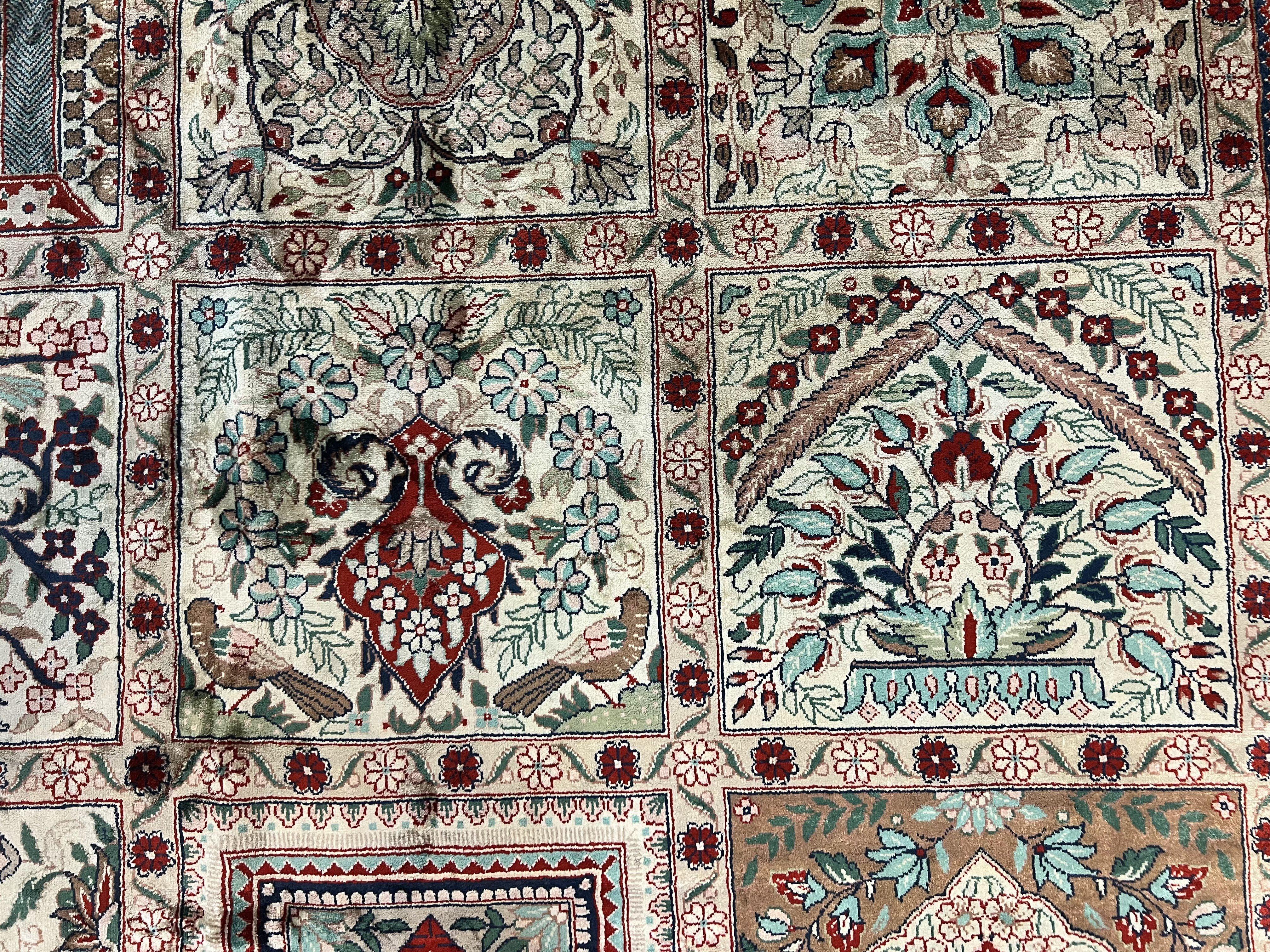 Silk Sino Persian Rug 9x12, Panel Design, Garden of Eden Pattern, Fine 200 KPSI, Hand Knotted Room Sized Silk Carpet, Vintage - Jewel Rugs