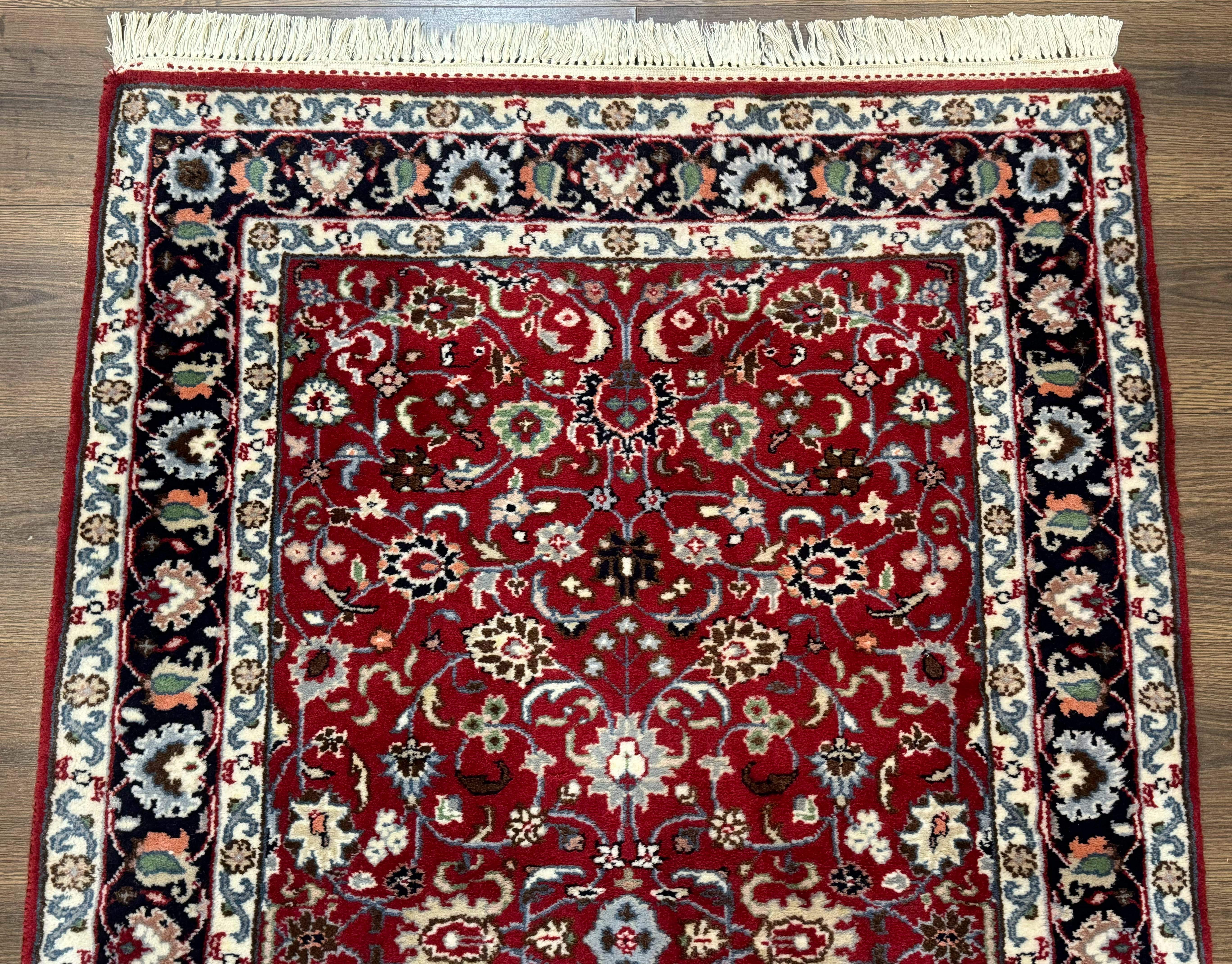 Indo Persian Sarouk Rug 3x5, Red and Dark Blue, Floral, Vintage, Wool - Jewel Rugs