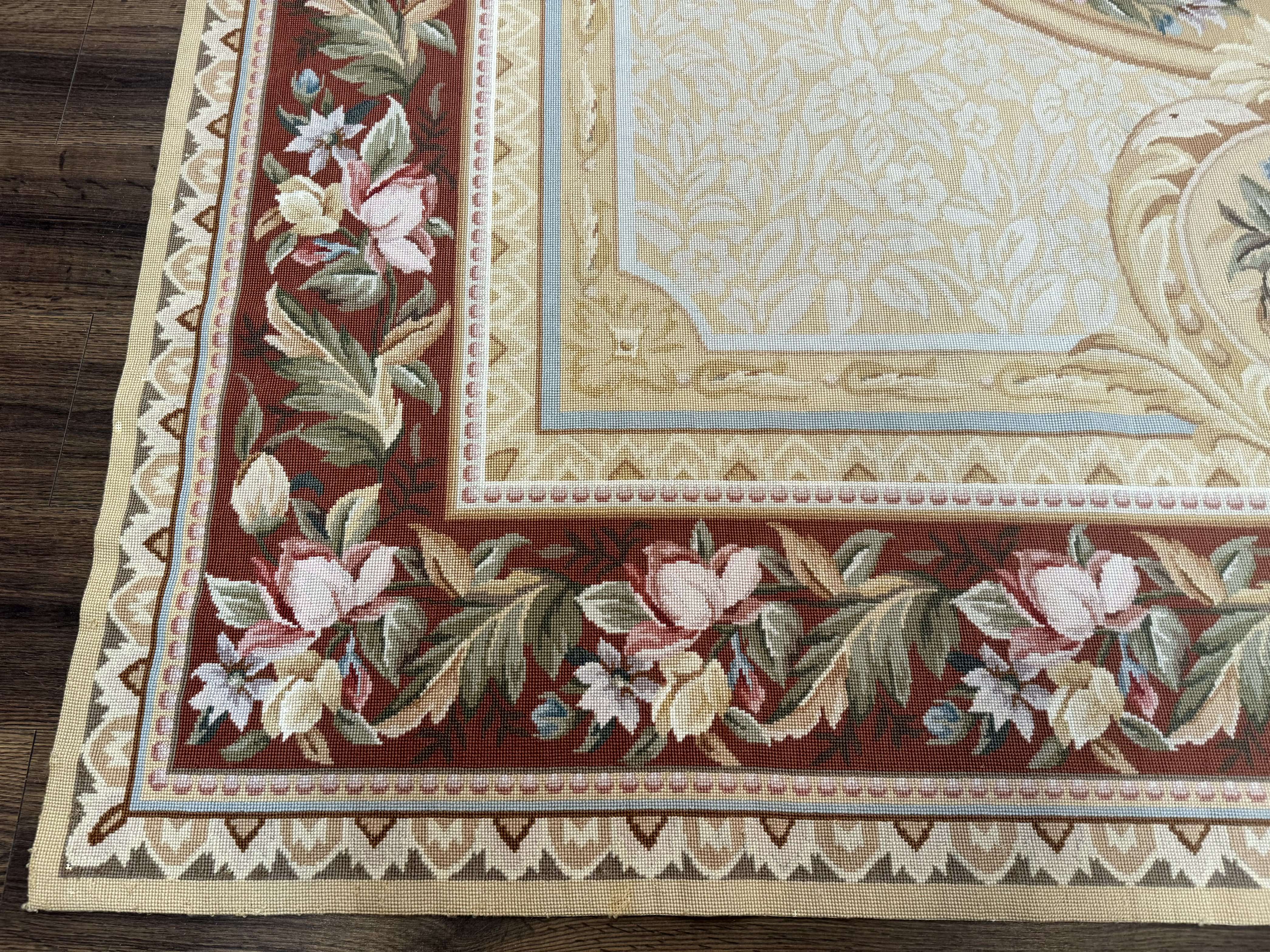 Needlepoint Rug 8x10, Aubusson Savonnerie European Carpet, Floral, Elegant - Jewel Rugs