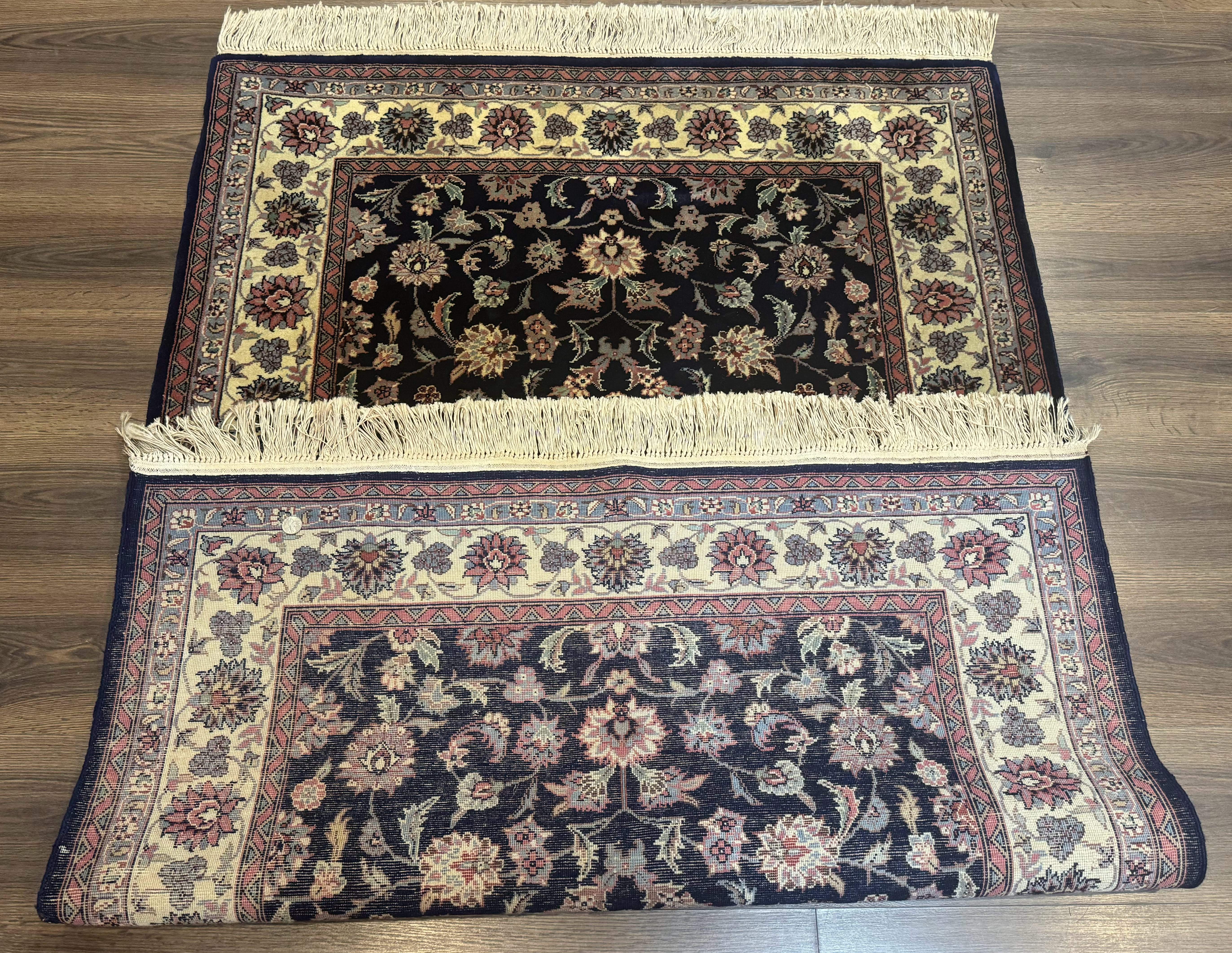 Sino Persian Rug 4x6, Navy Blue and Cream, Floral Allover Oriental Carpet - Jewel Rugs