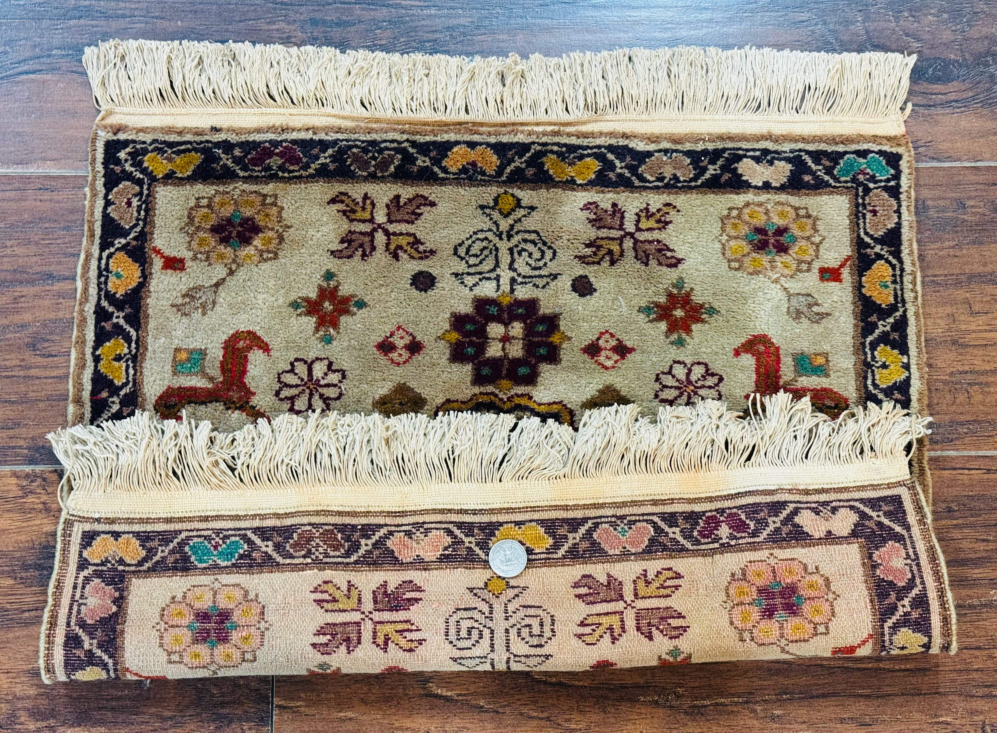 Small Egyptian Rug– Tan, Handmade Wool Vintage Accent Rug - Jewel Rugs