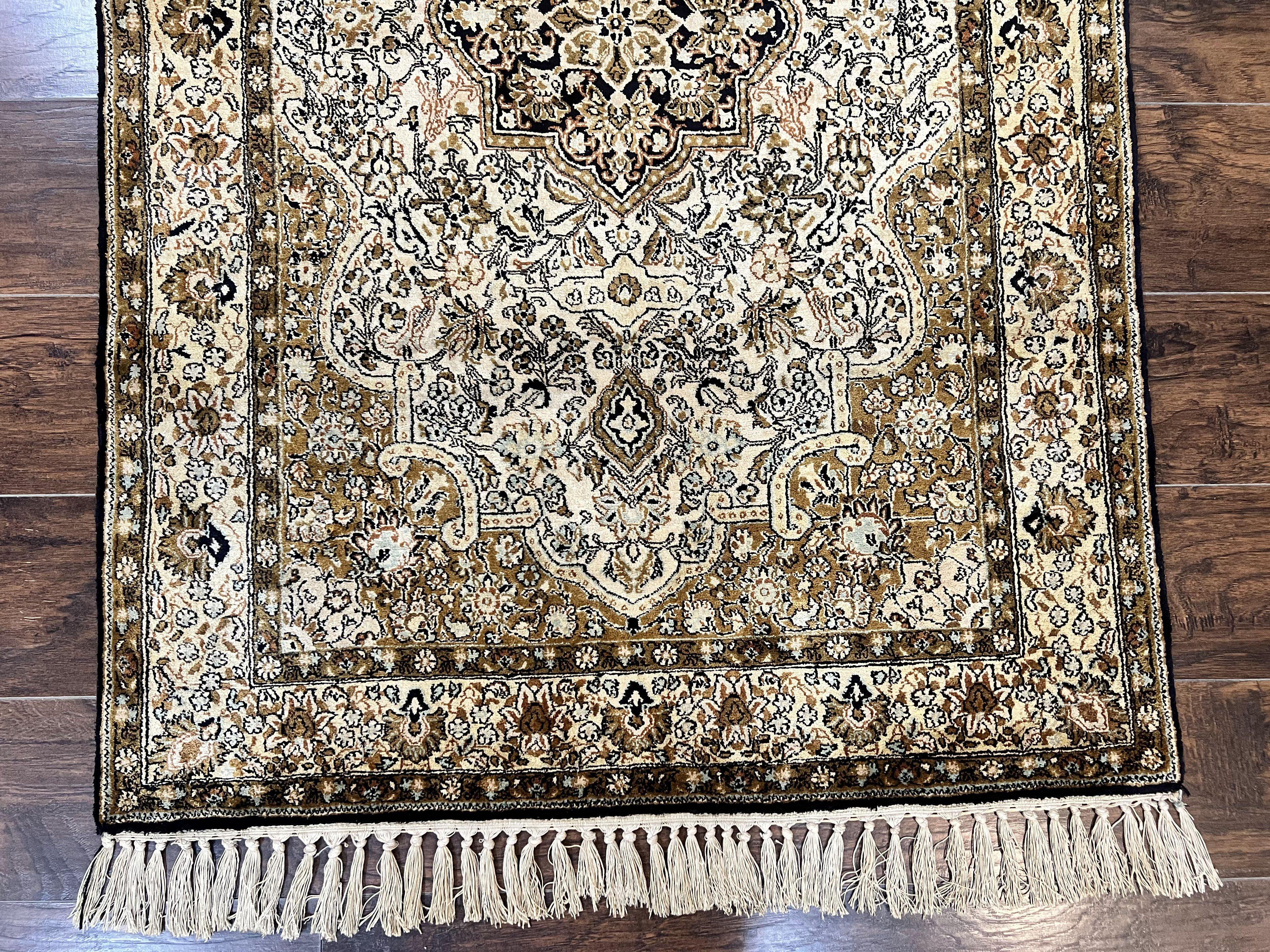 Persian Qum Silk Rug 3.5 x 5.5, Floral Medallion, Very Fine 350 KPSI, Handmade Silk on Silk Rug, Vintage - Jewel Rugs
