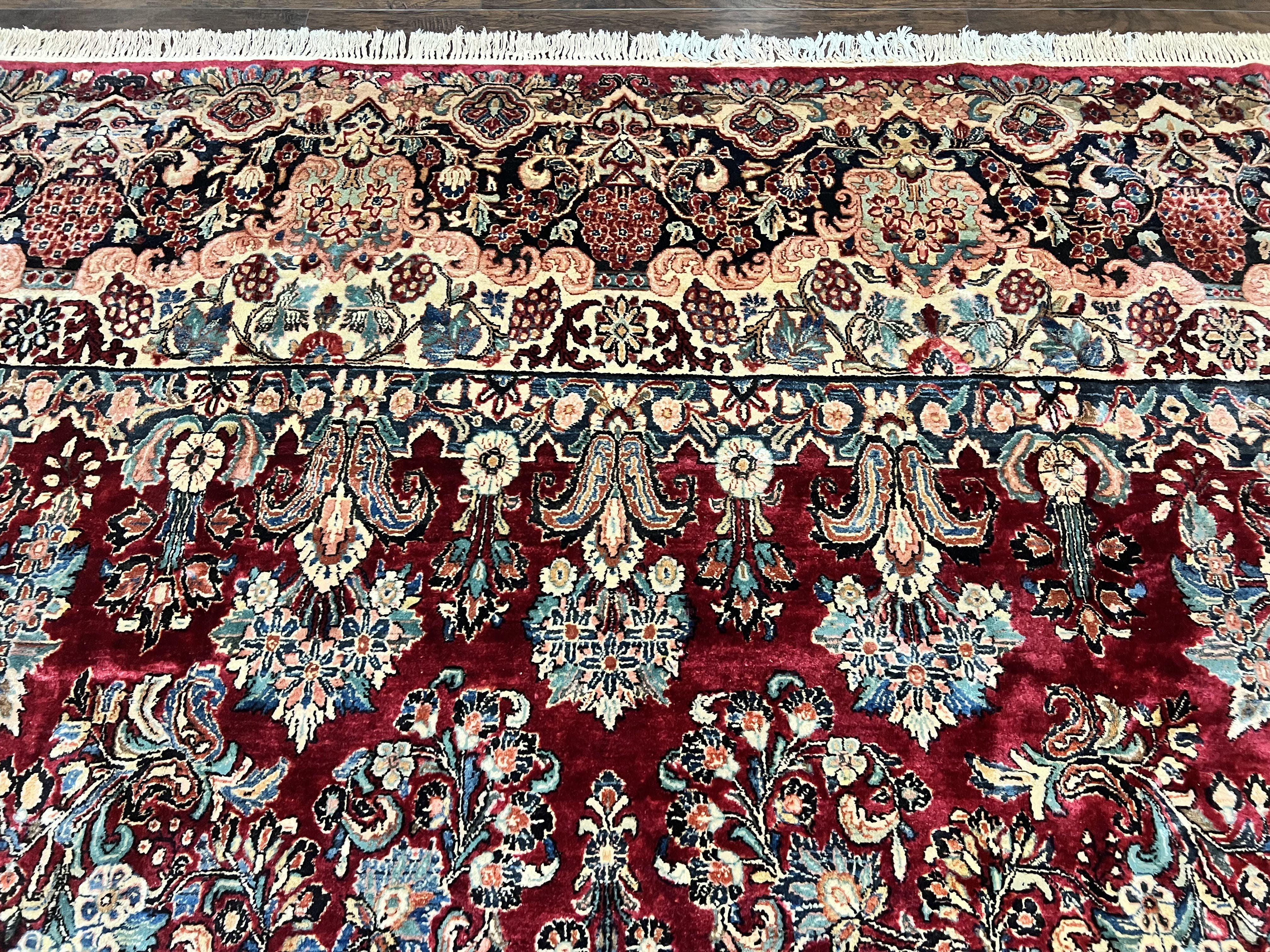 Persian Sarouk Rug 12x17, Wool Hand Knotted Antique Carpet, Dark Red, Traditional Floral Oriental Rug, 12 x 17 Extra Large Handmade Rug - Jewel Rugs