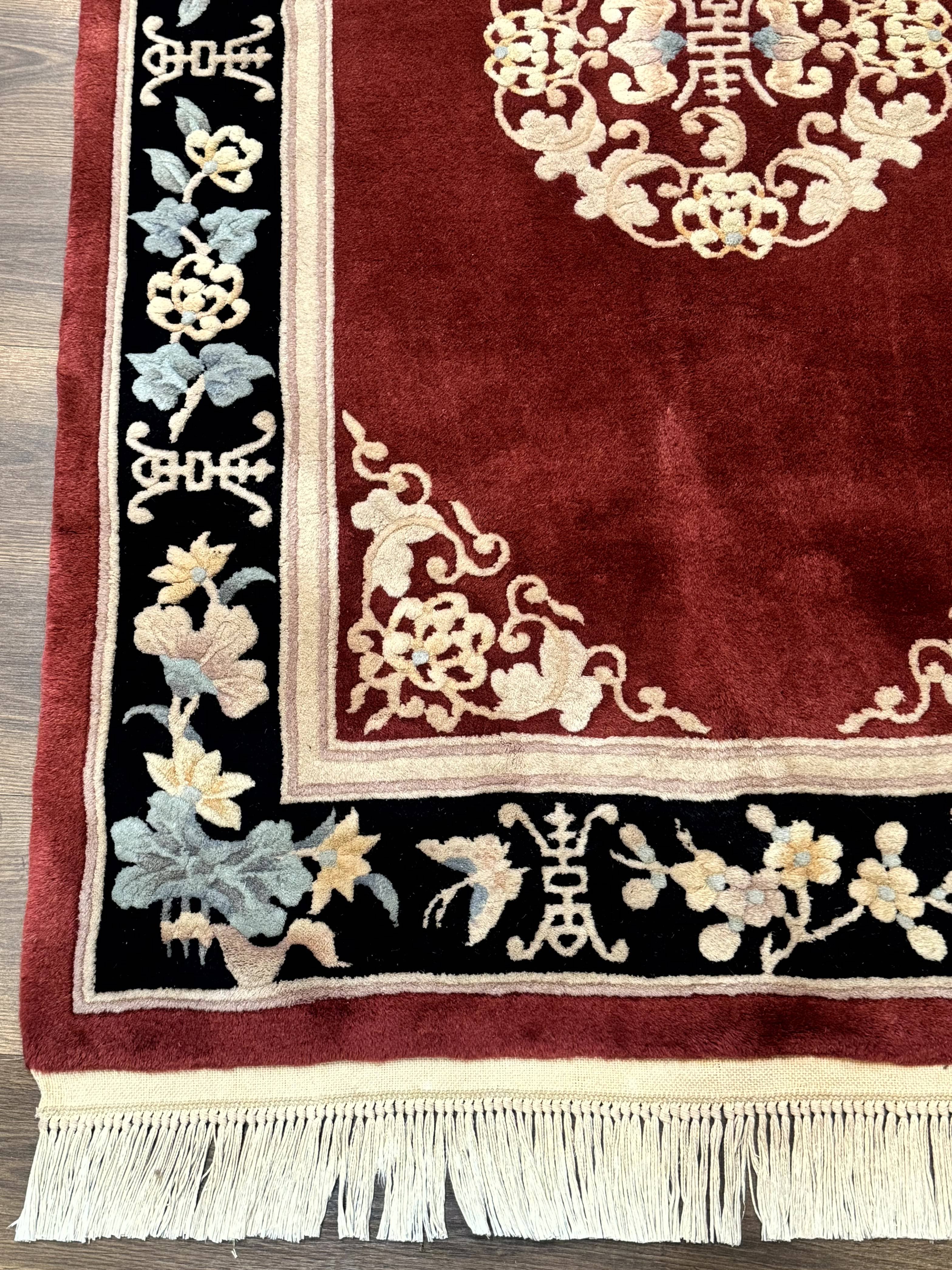 Dark Red Chinese Wool Rug 4x6, Chinese 90 Line Rug, Carving Rug, Handmade, Pair B - Jewel Rugs