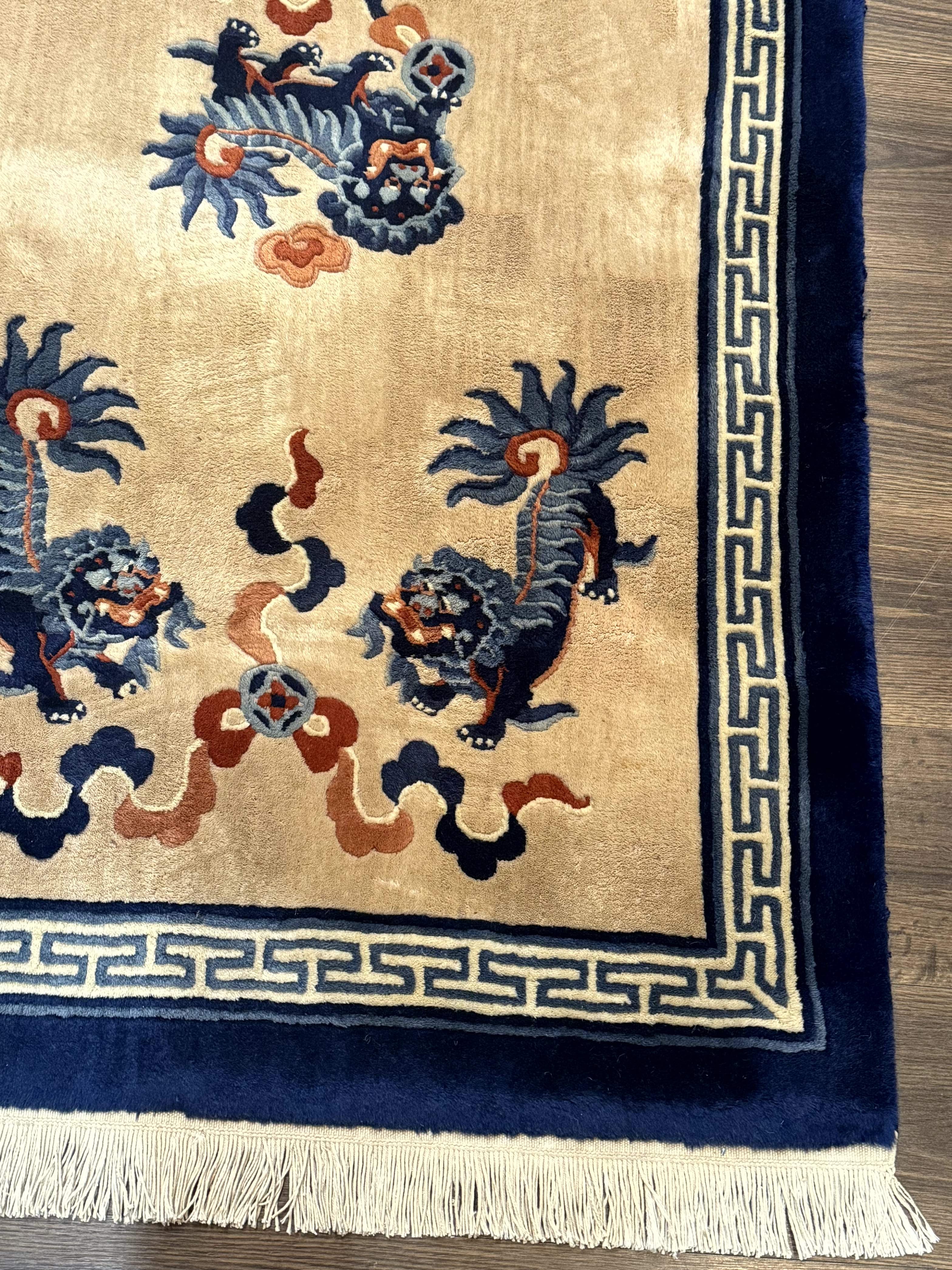 Chinese Peking Rug 3x5, Dragons, Beige and Blue, Wool Chinese Carpet - Jewel Rugs