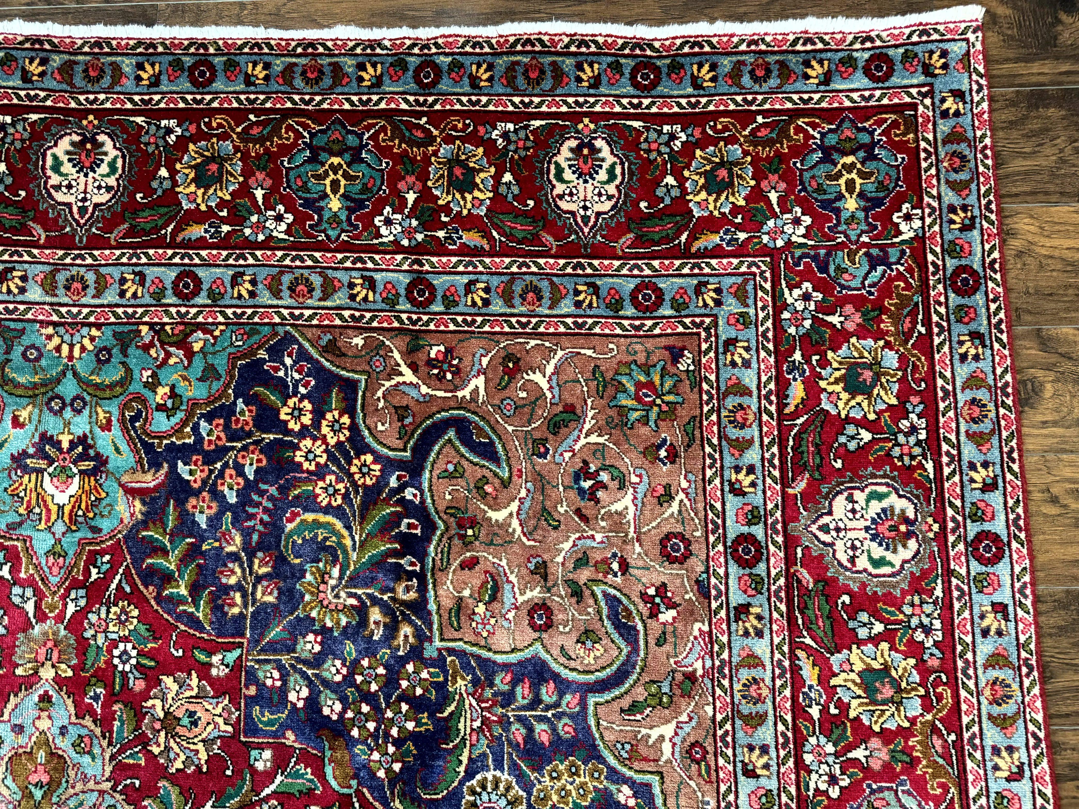 Wonderful Persian Tabriz Rug 10x14, Antique Persian Carpet, Handmade Wool Rug, Floral Medallion, Red Navy Blue, Colorful, Large Persian Area Rug - Jewel Rugs