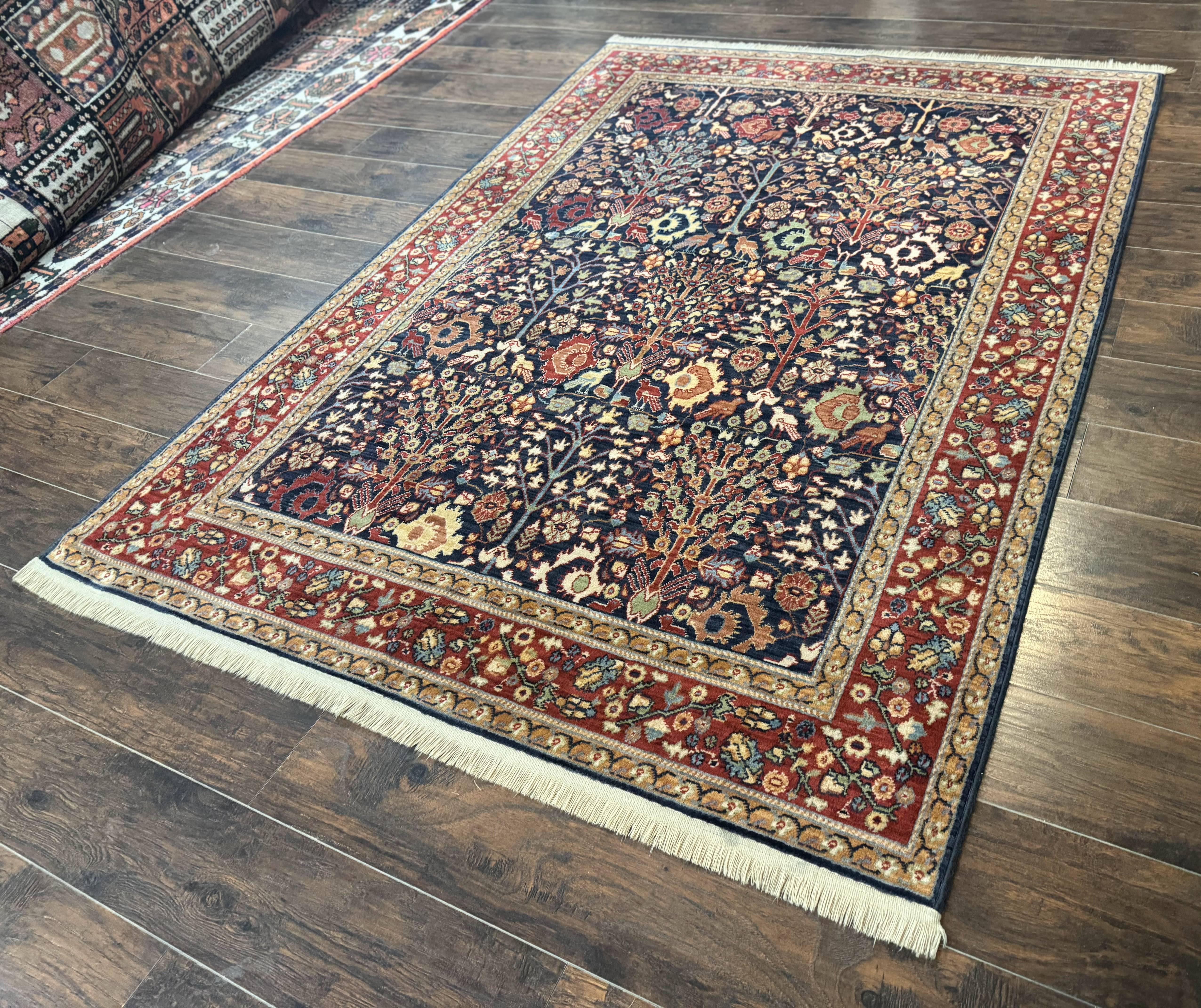 Karastan Rug 5x8, Karastan English Manor Devonshire 2120, Discontinued Wool Pile Karastan Navy Blue Floral Room Sized Area Rug, Bird Motifs - Jewel Rugs