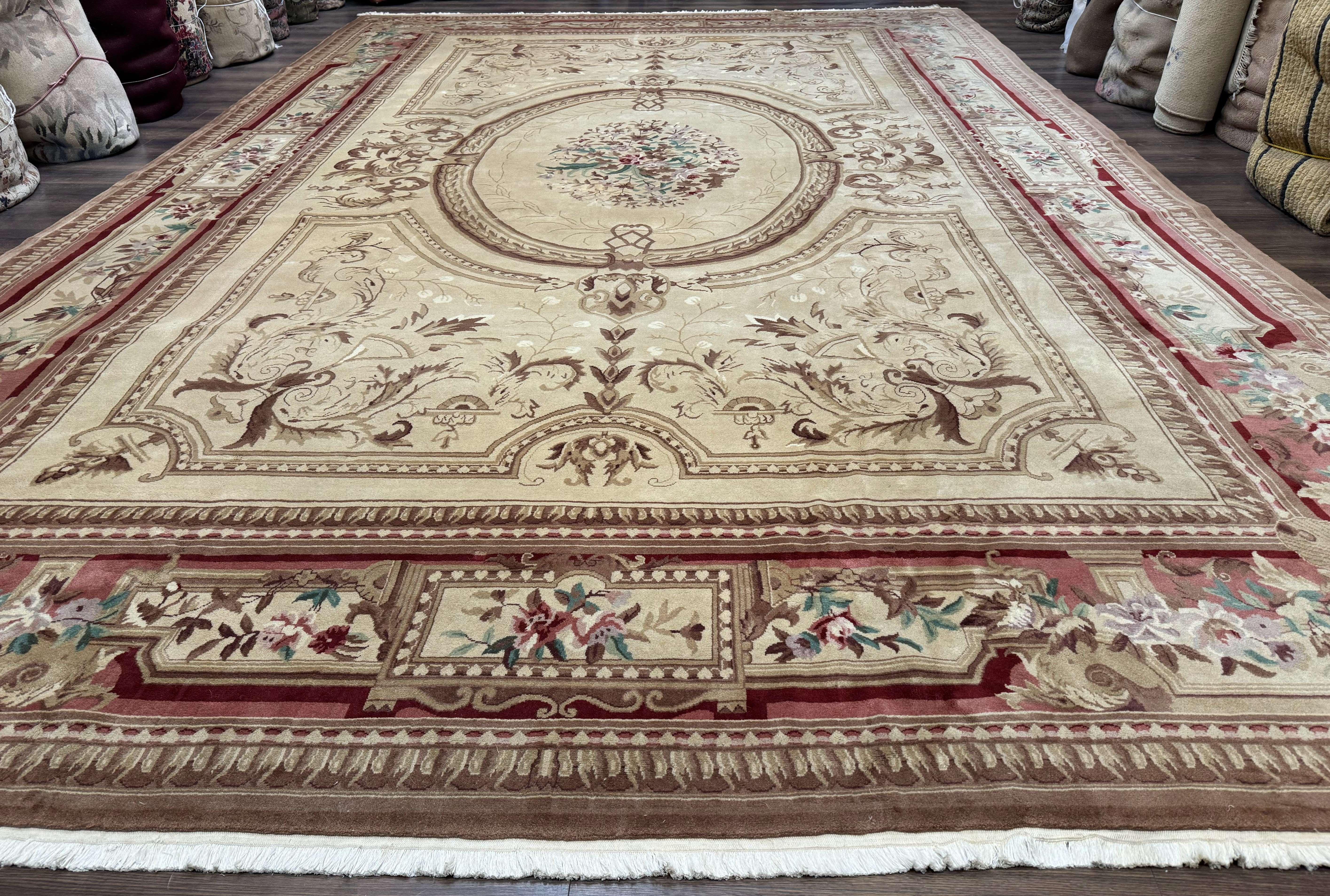 Palace Size Aubusson Rug 12x18, Extra Large, French European Carpet, Soft Wool Pile, Elegant - Jewel Rugs
