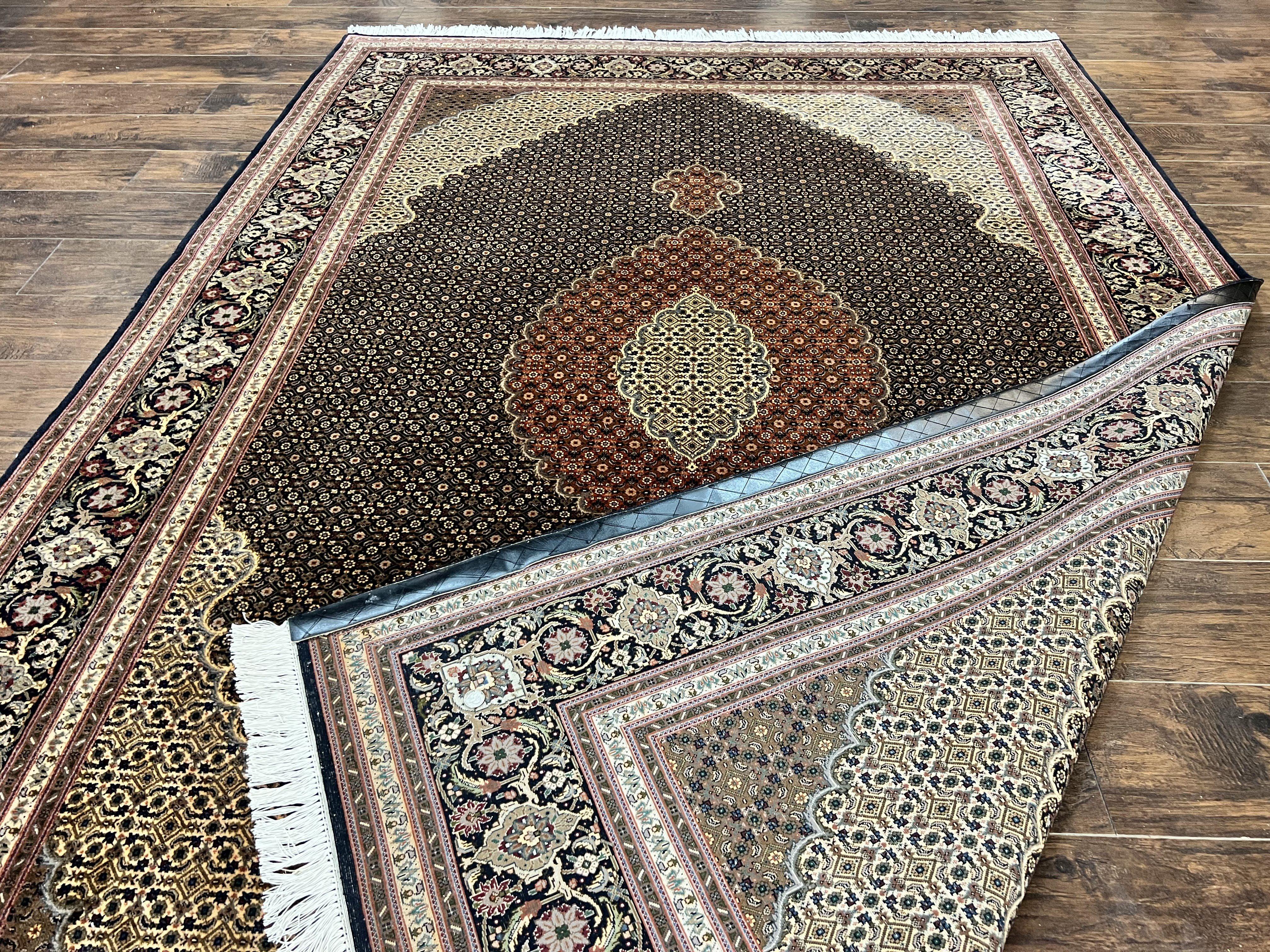 Persian Tabriz Rug 7x10, Very Fine 330 KPSI 50 Raj, Black and Beige, Handmade Wool Vintage Persian Carpet - Jewel Rugs