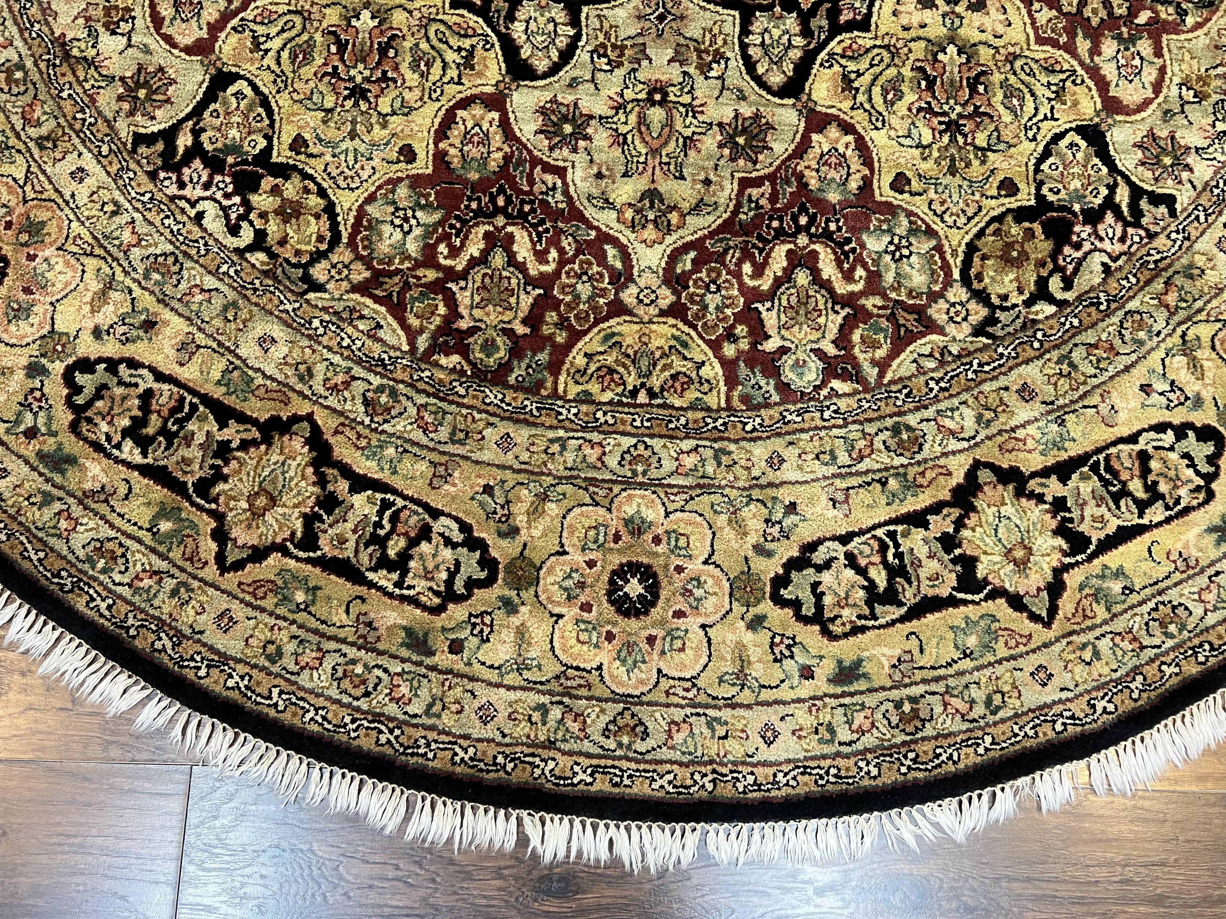 Indo Mahal Round Rug 9x9 ft, Large Circular Handmade Hand Knotted Area Rug, Red Midnight Blue Beige Wool Indian Oriental Carpet, Traditional - Jewel Rugs