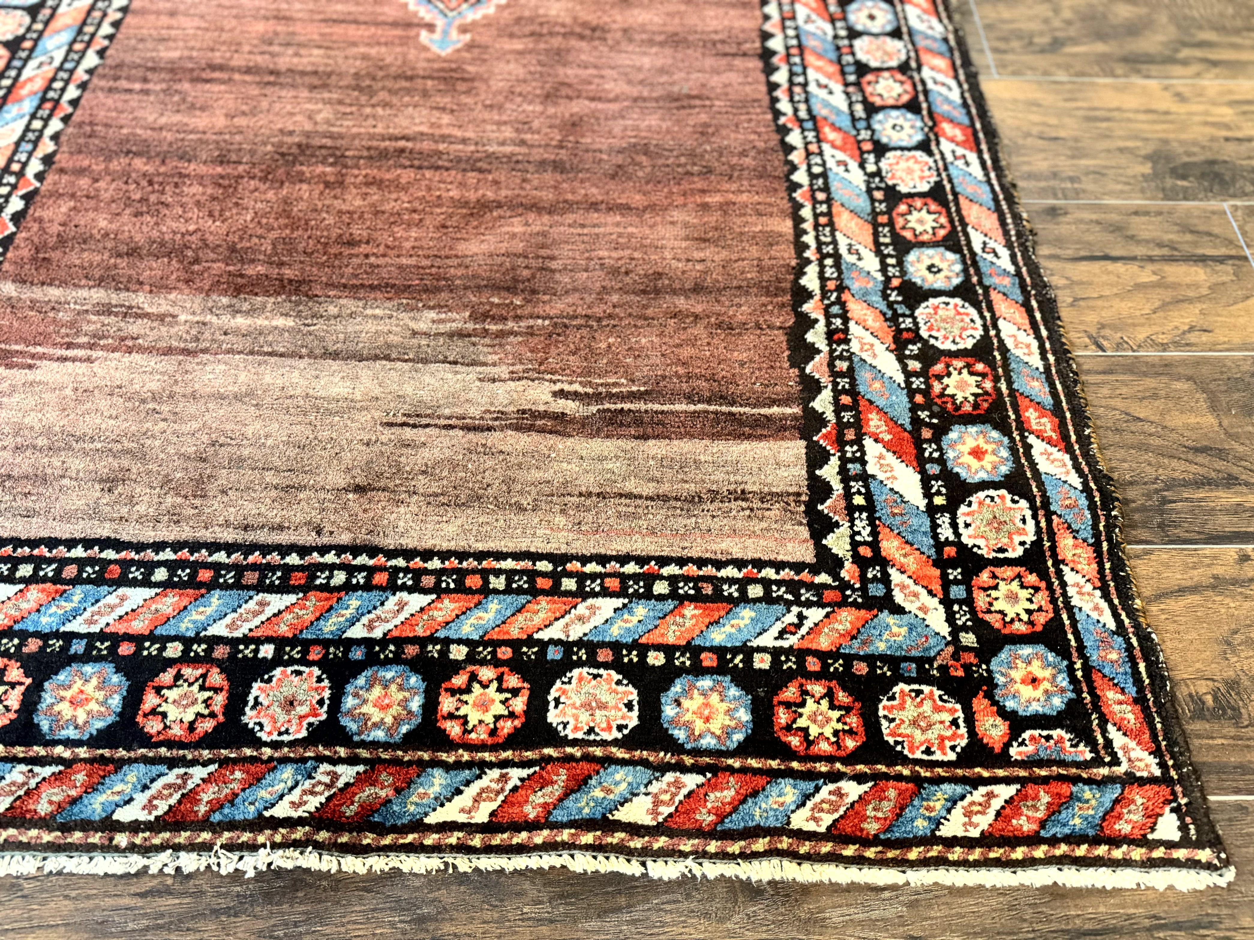 Antique Persian Rug 4x7, Sarab Tribal Wool Carpet, Brown and Multicolor, Handmade Wide Runner Rug 4 x 7, Open Field, Rainbow Border - Jewel Rugs