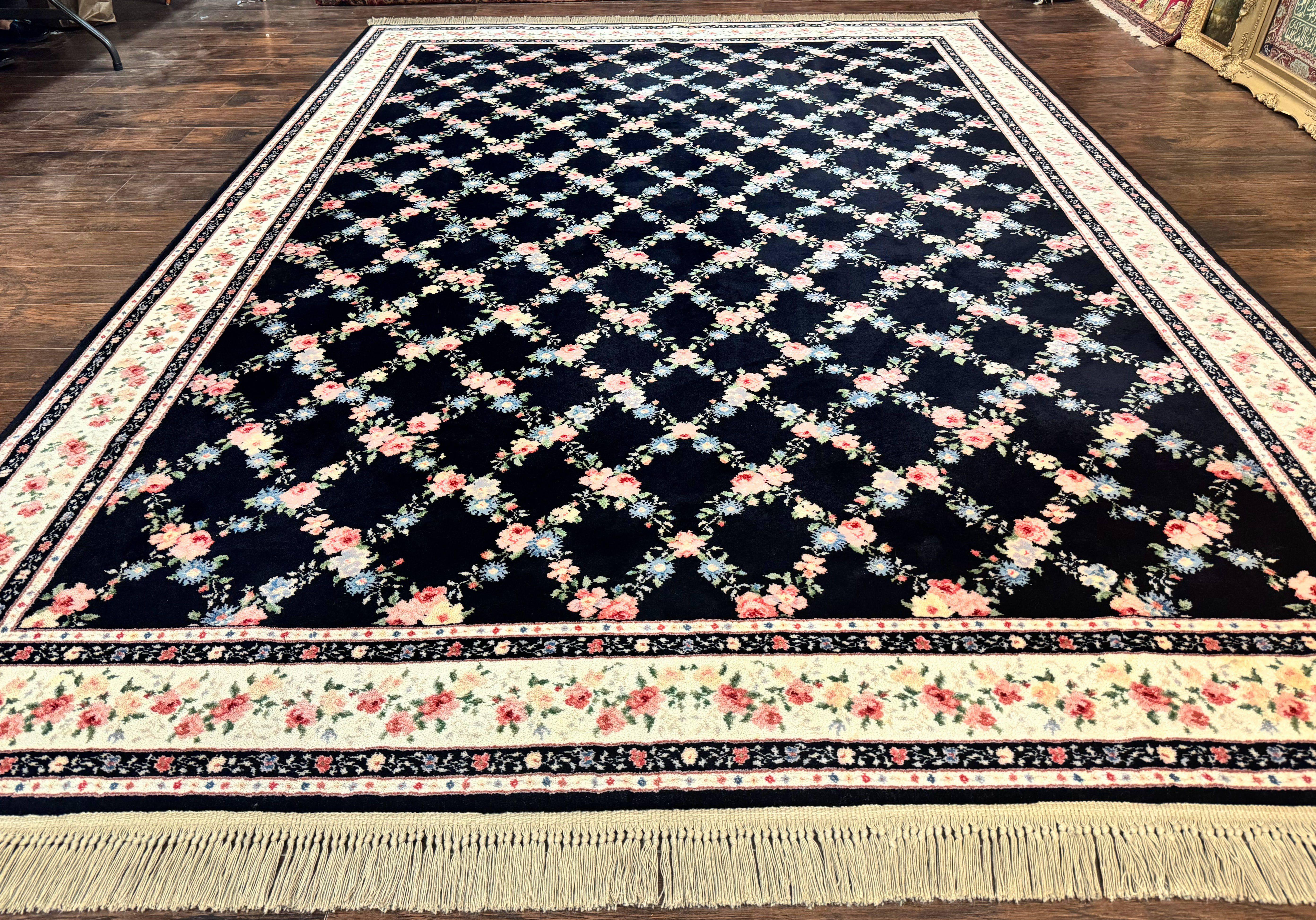 Karastan Rug 8.8 x 12, Garden of Eden #509/1270, Ebony Trellis, Vintage Discontinued Wool Pile Karastan Carpet - Jewel Rugs