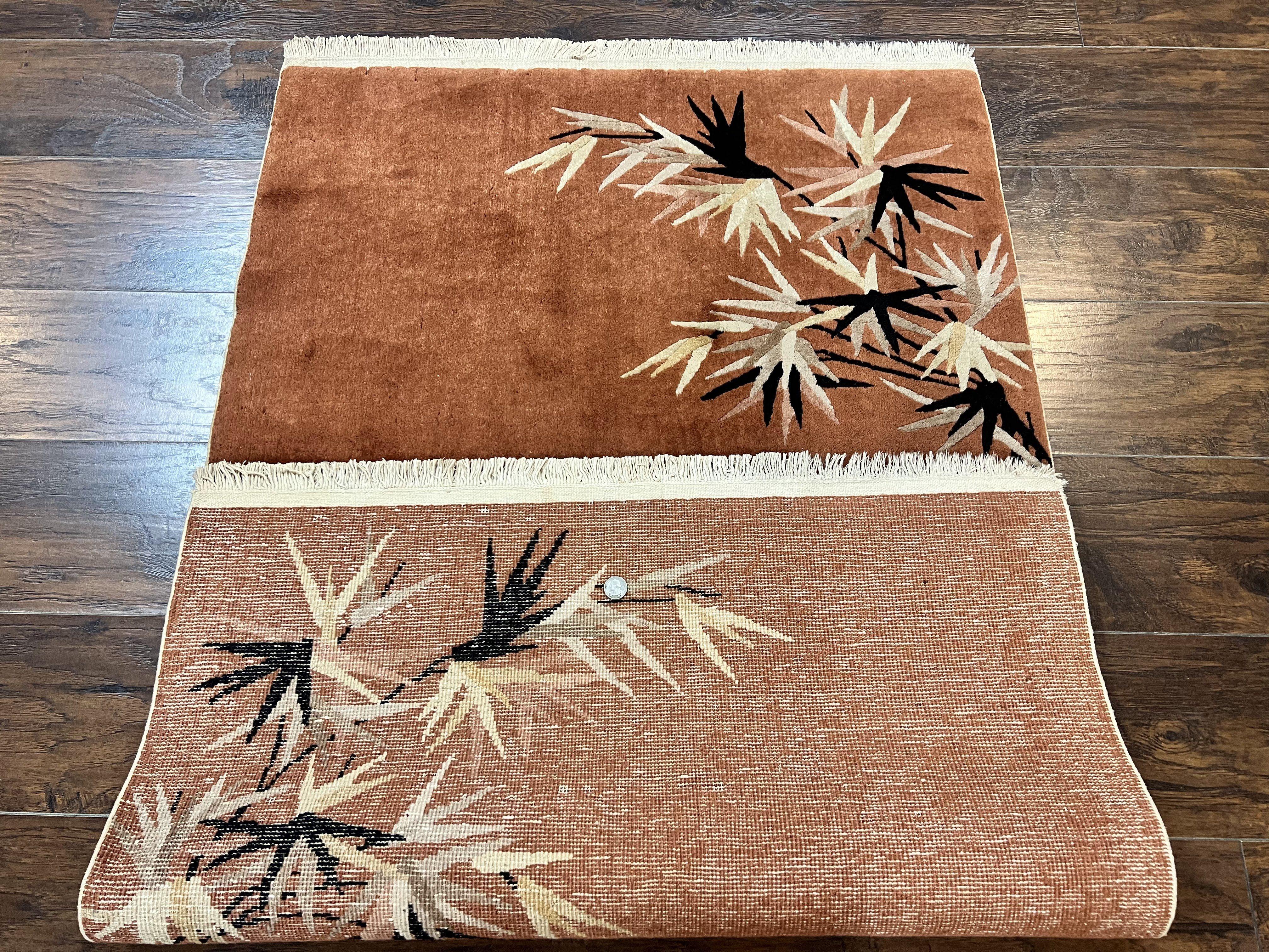 Chinese Art Deco Rug 3x5, Simple Design, Handmade, Vintage, Small Chinese Wool Rug, Red - Jewel Rugs