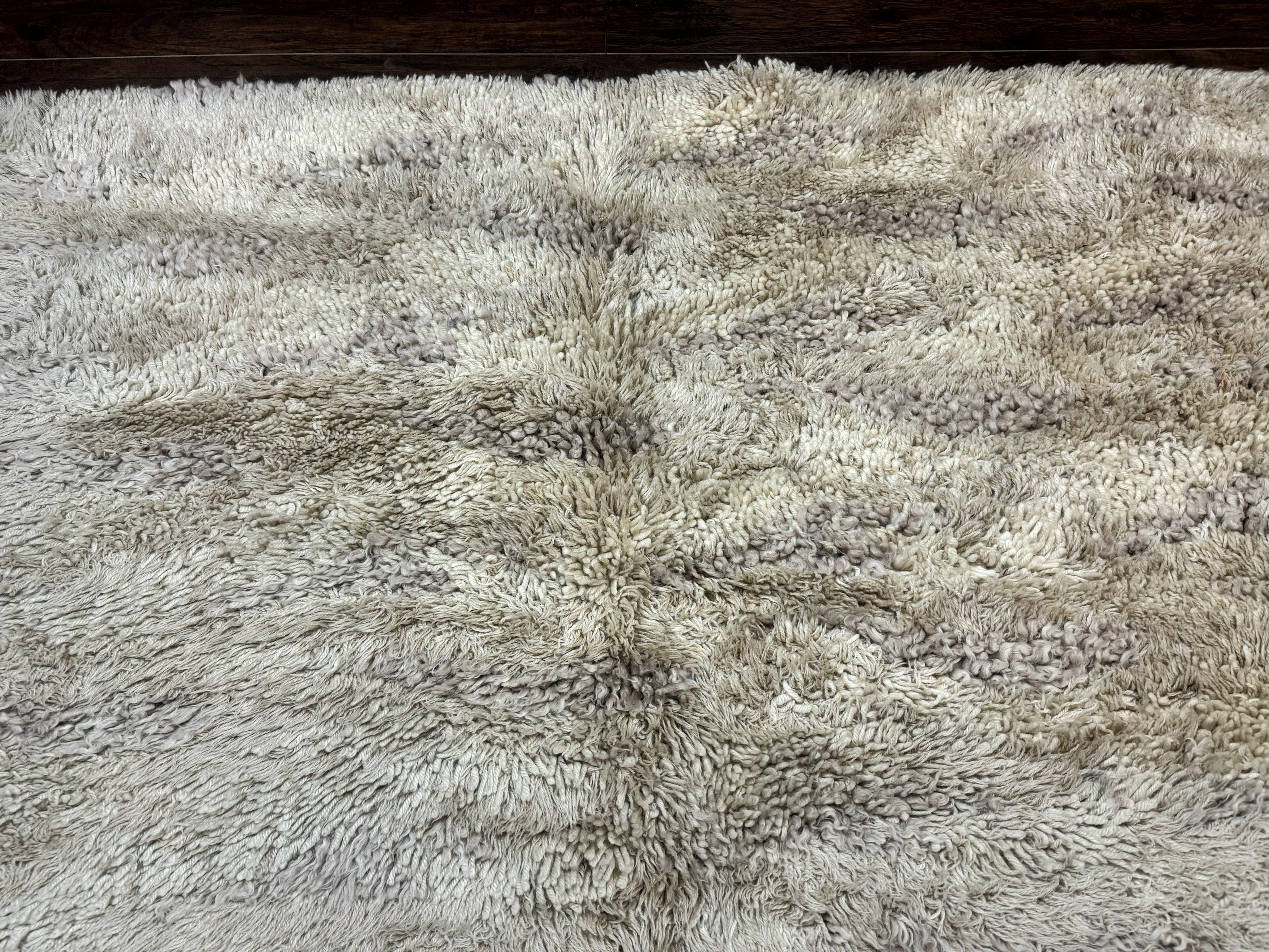 European Rya Shag Rug 6.6 x 9.7, Beige, Fluffy Vintage Area Rug - Jewel Rugs