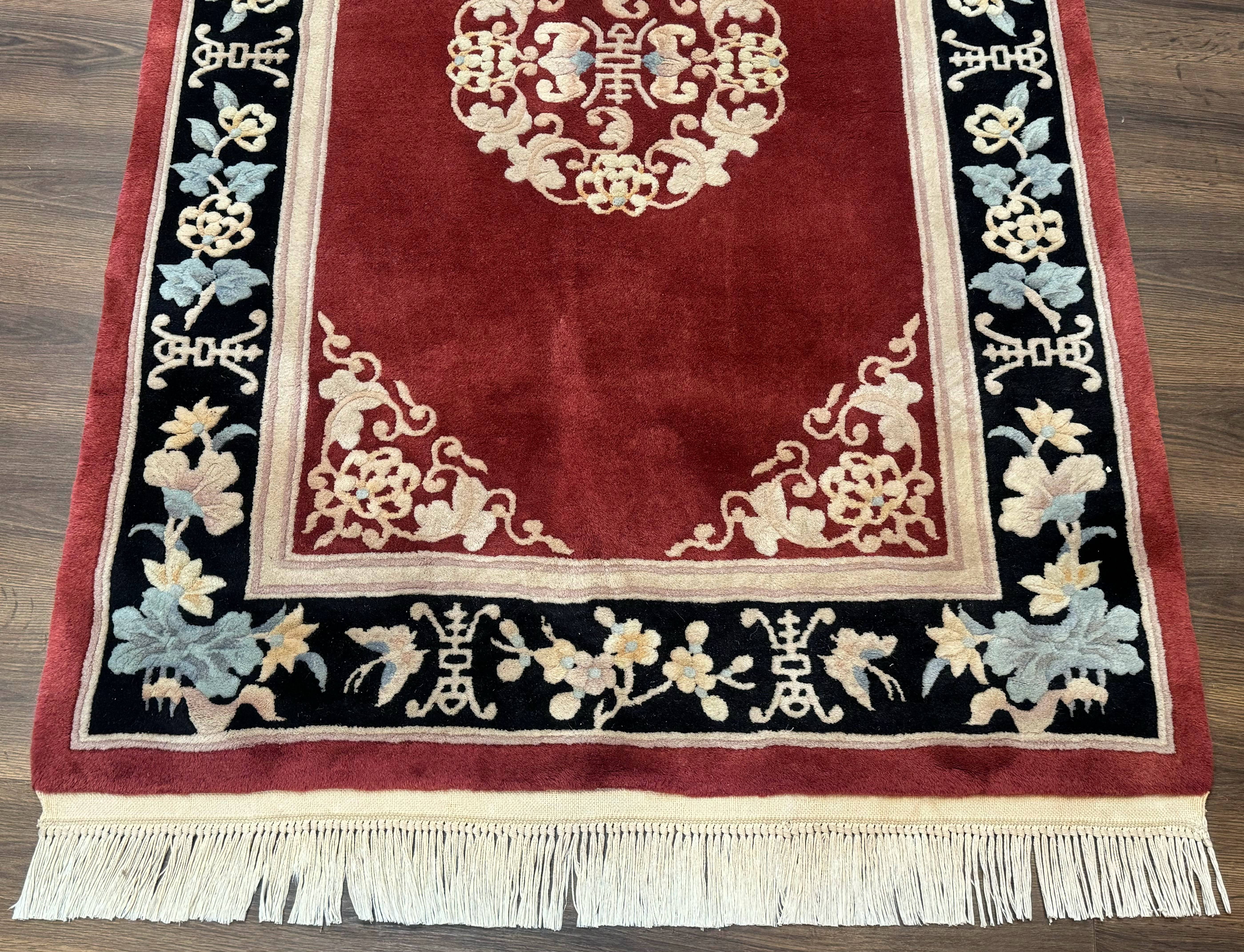 Dark Red Chinese Wool Rug 4x6, Chinese 90 Line Rug, Carving Rug, Handmade, Pair B - Jewel Rugs