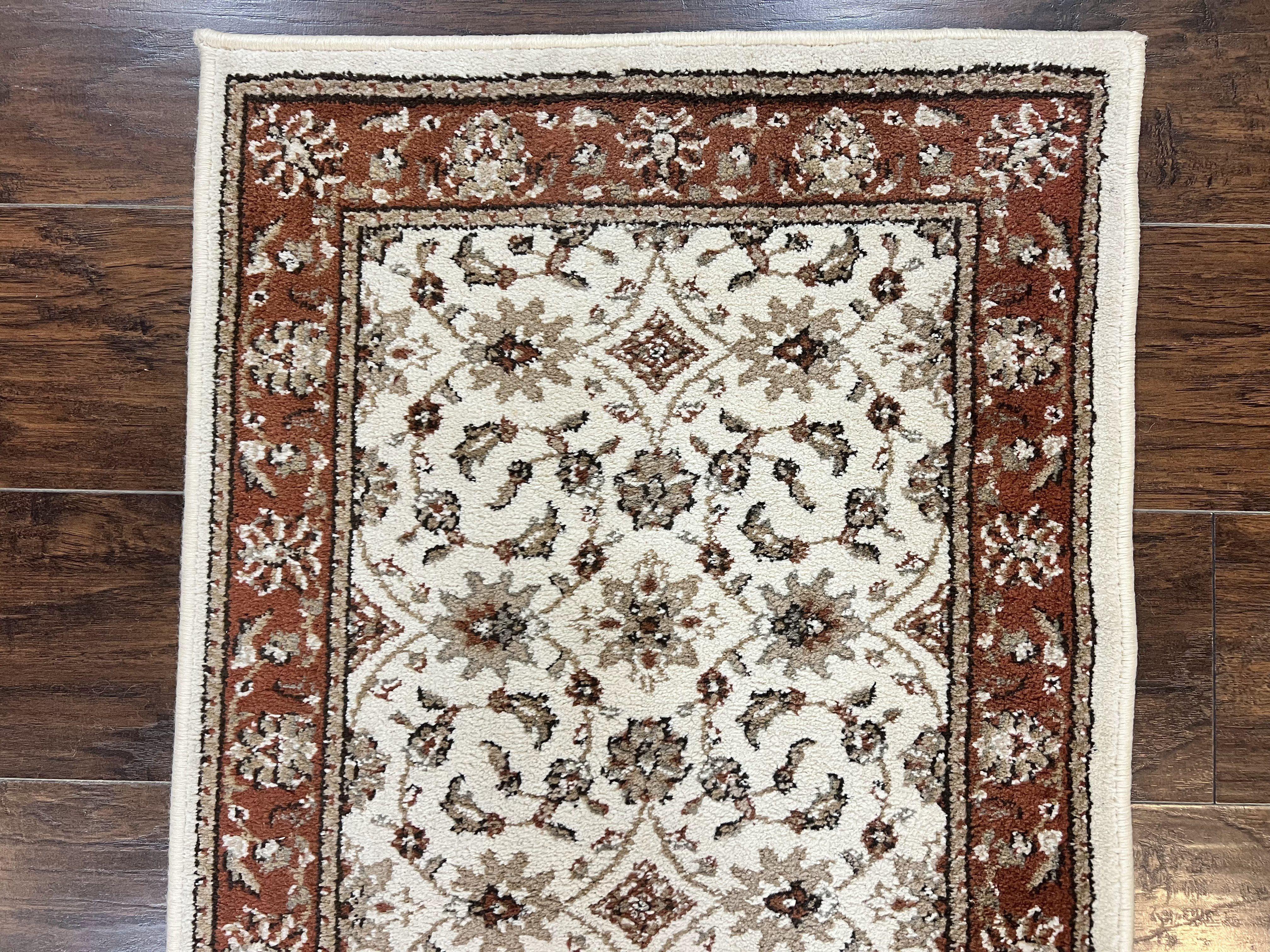 Runner Rug 2 x 7.6, Skinny Runner, Oriental Rug for Hallway, Ivory & Rust Red, Floral Allover - Jewel Rugs