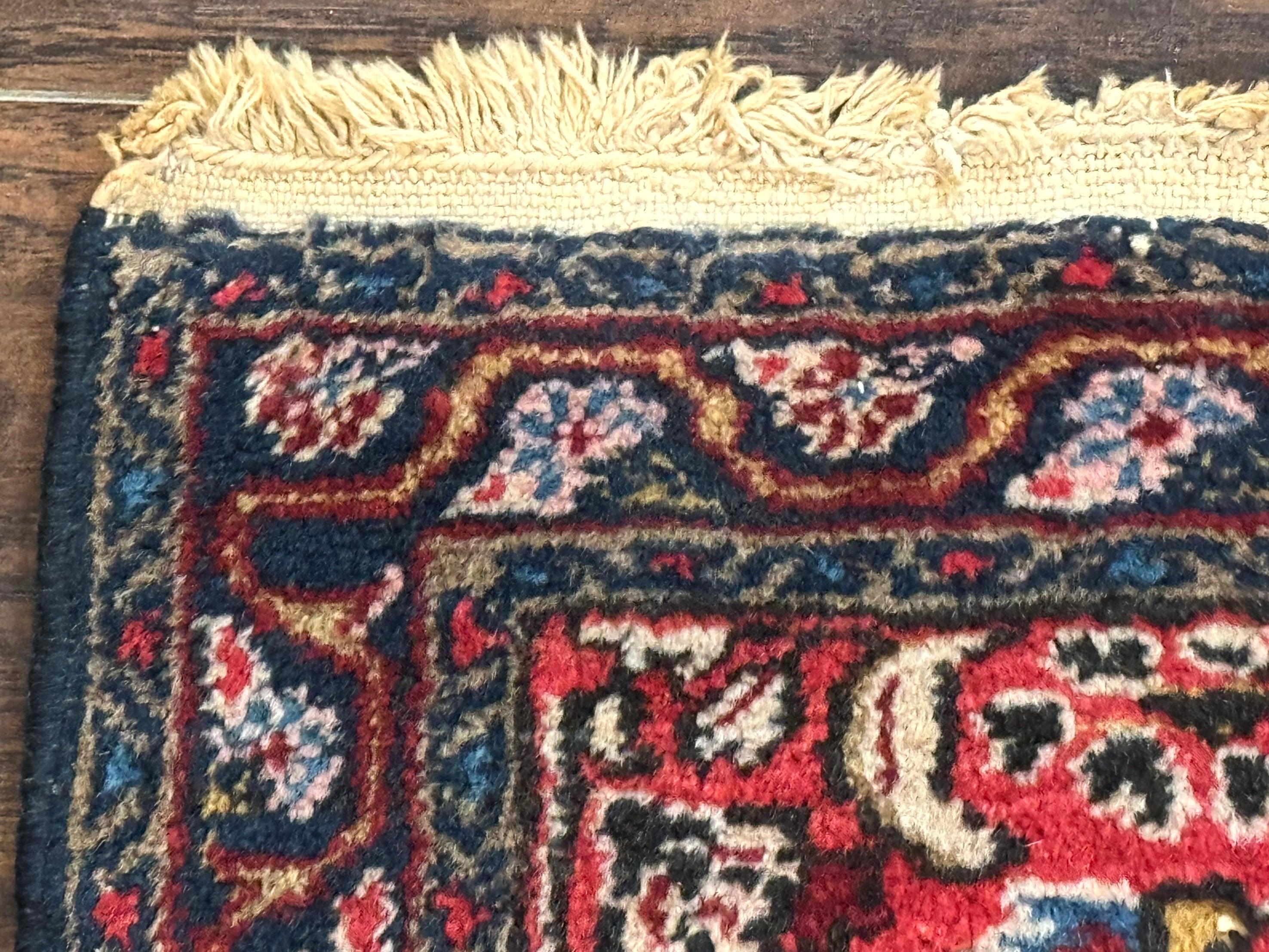 Small Antique Persian Tribal Rug 2x3, Red, Floral, Handmade, Hamadan Rug - Jewel Rugs