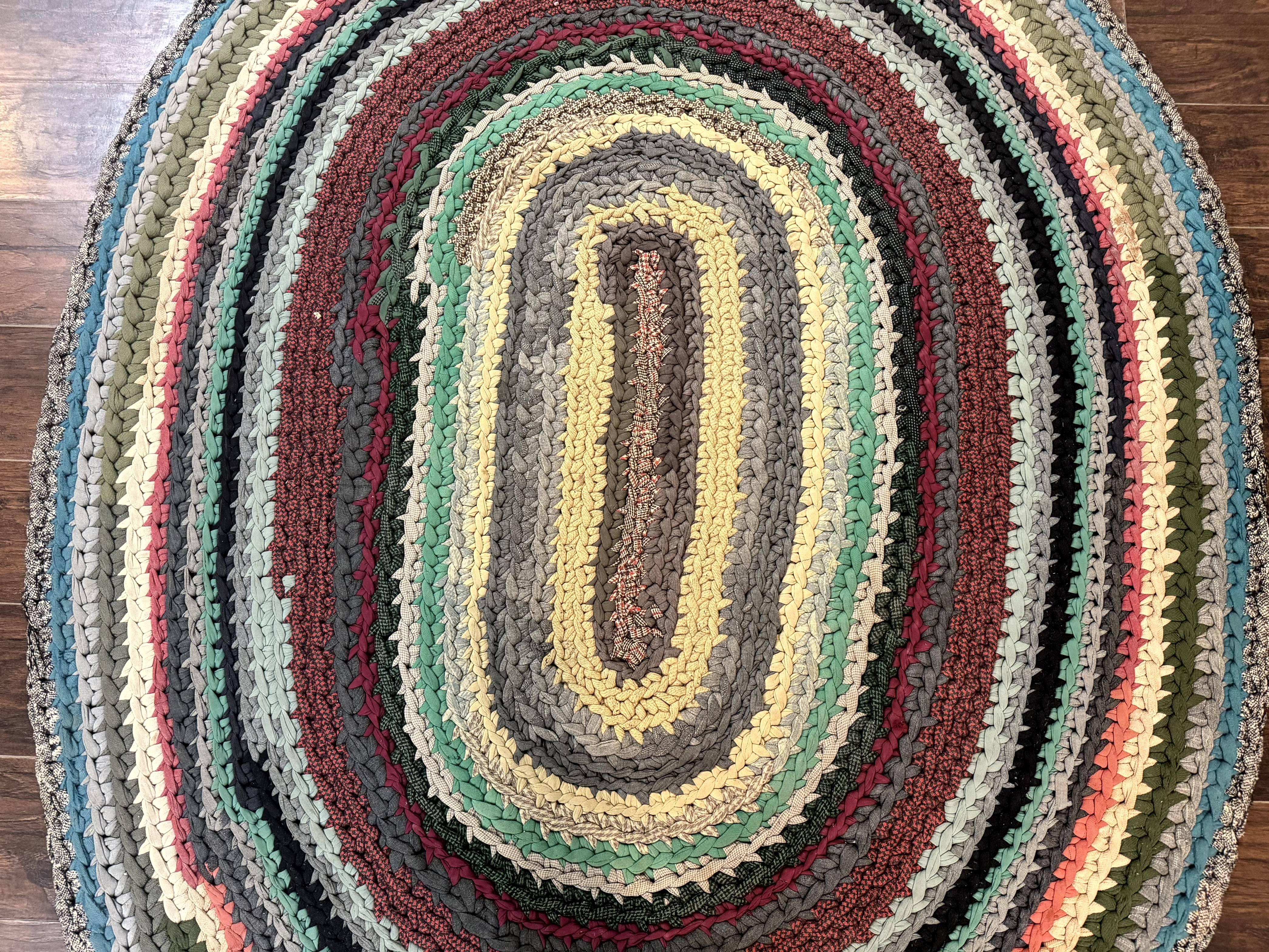Antique American Braided Rug 5x7, Oval Multicolor Handmade Wool Braided Carpet - Jewel Rugs