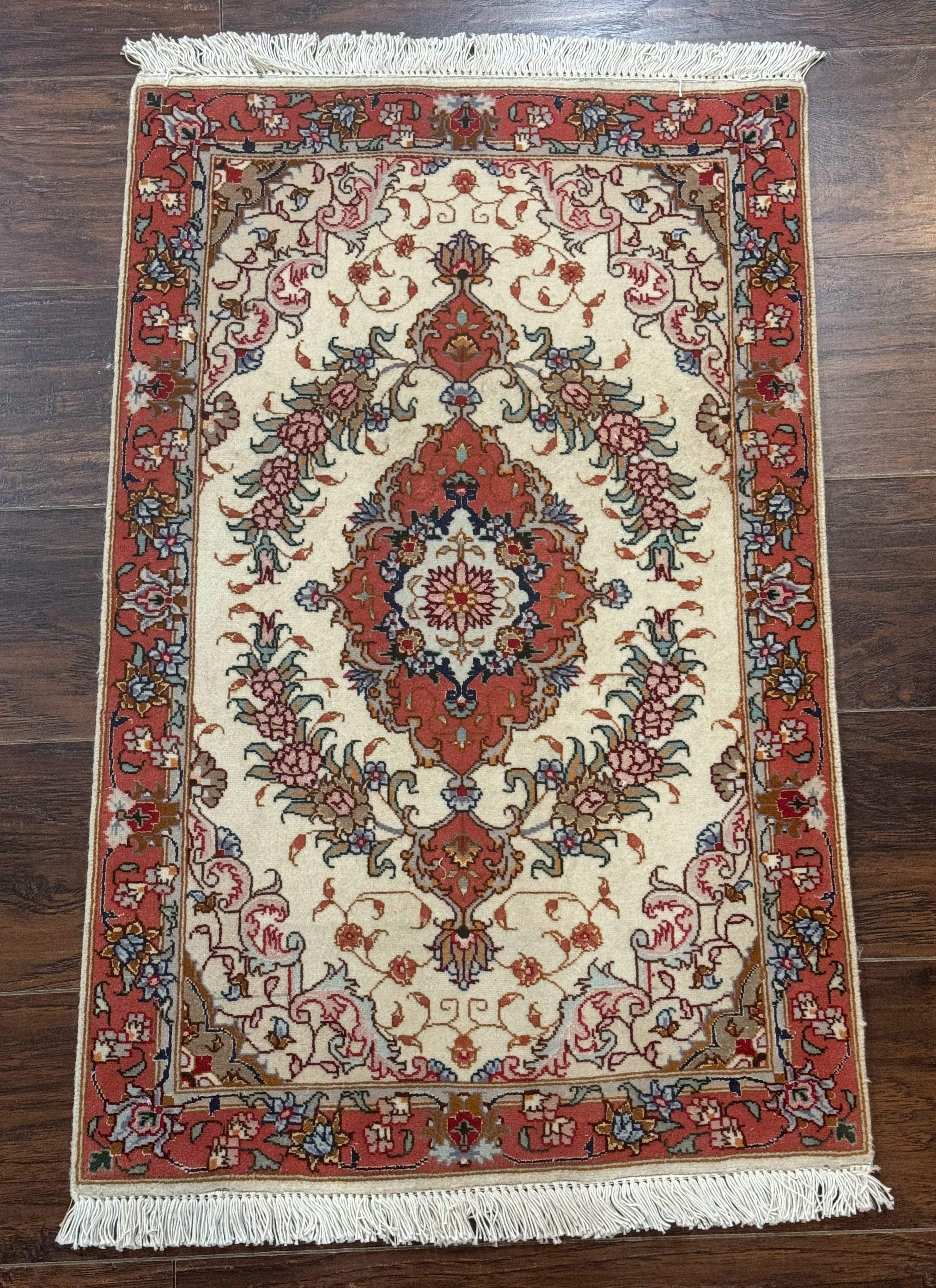 Persian Tabriz Rug 2x3 – Ivory and Salmon, Fine 310 KPSI, Small Accent Rug - Jewel Rugs