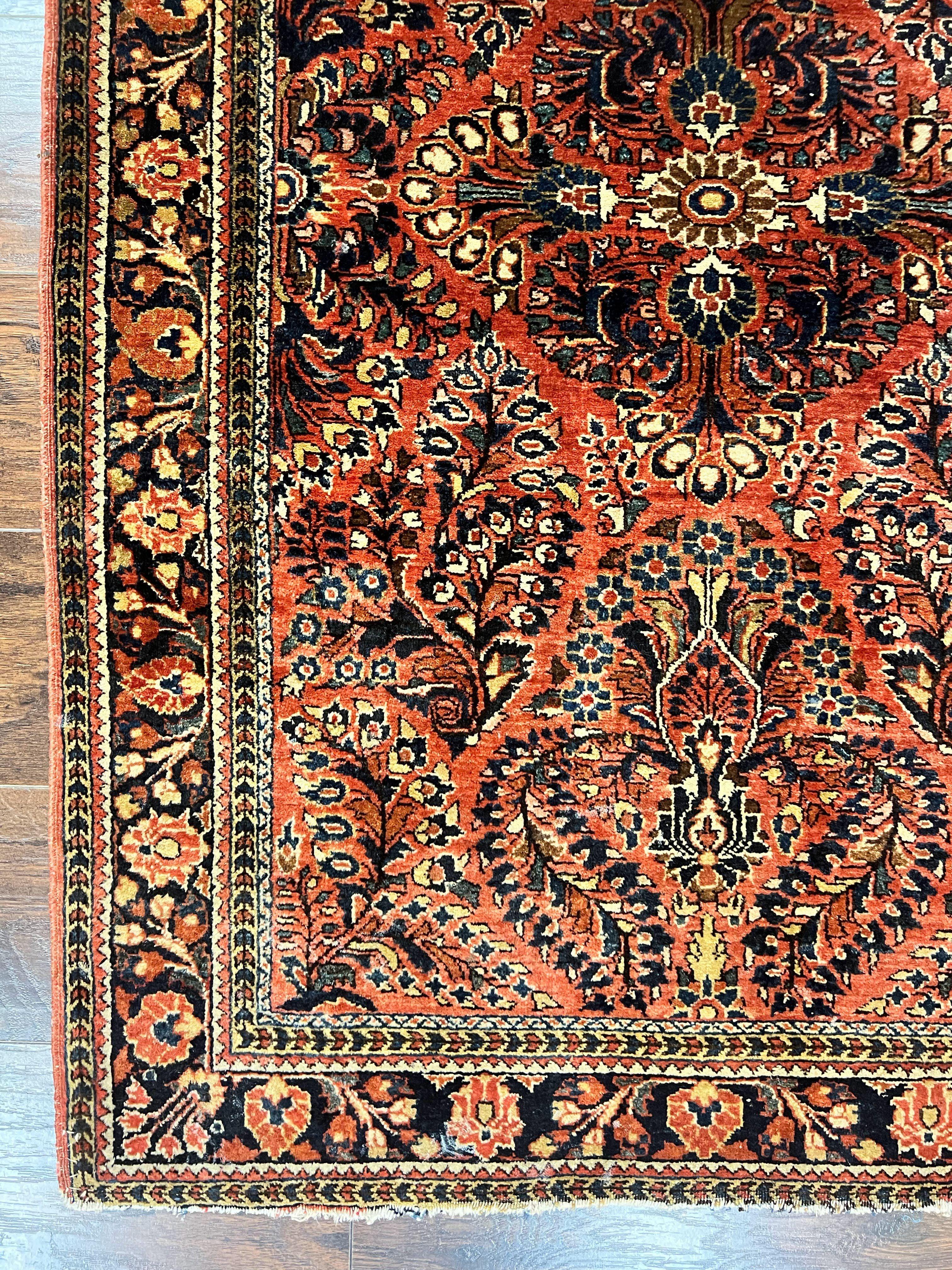 Antique Persian Sarouk Rug 3x5, Red Floral 1920s Handmade Small Wool Carpet - Jewel Rugs