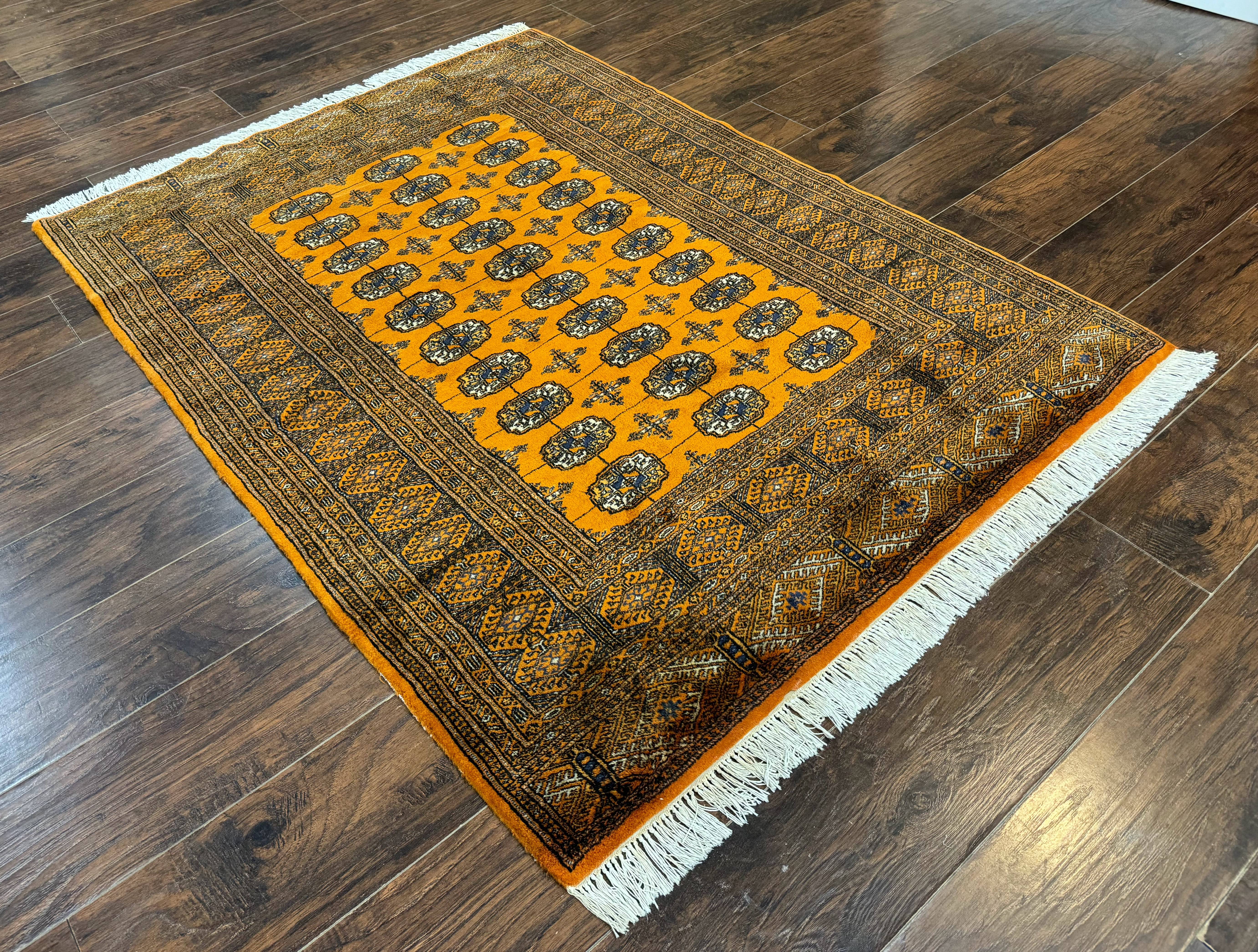 Pakistani Bokhara Turkoman Rug 4x6, Orange, Fine - Jewel Rugs