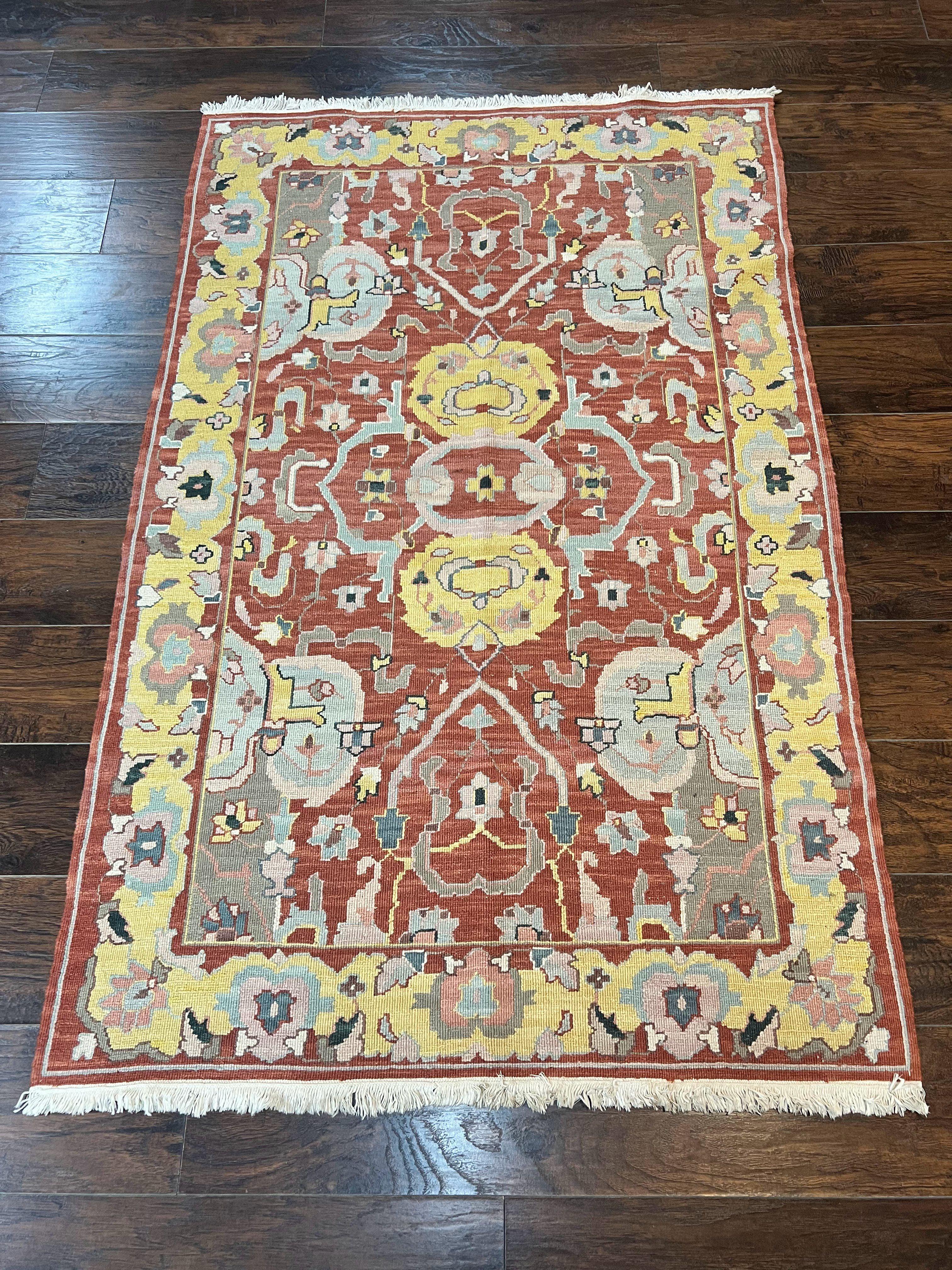 Turkish Flatweave Kilim Rug 4x6, Geometric Wool Handmade Carpet, Vintage - Jewel Rugs