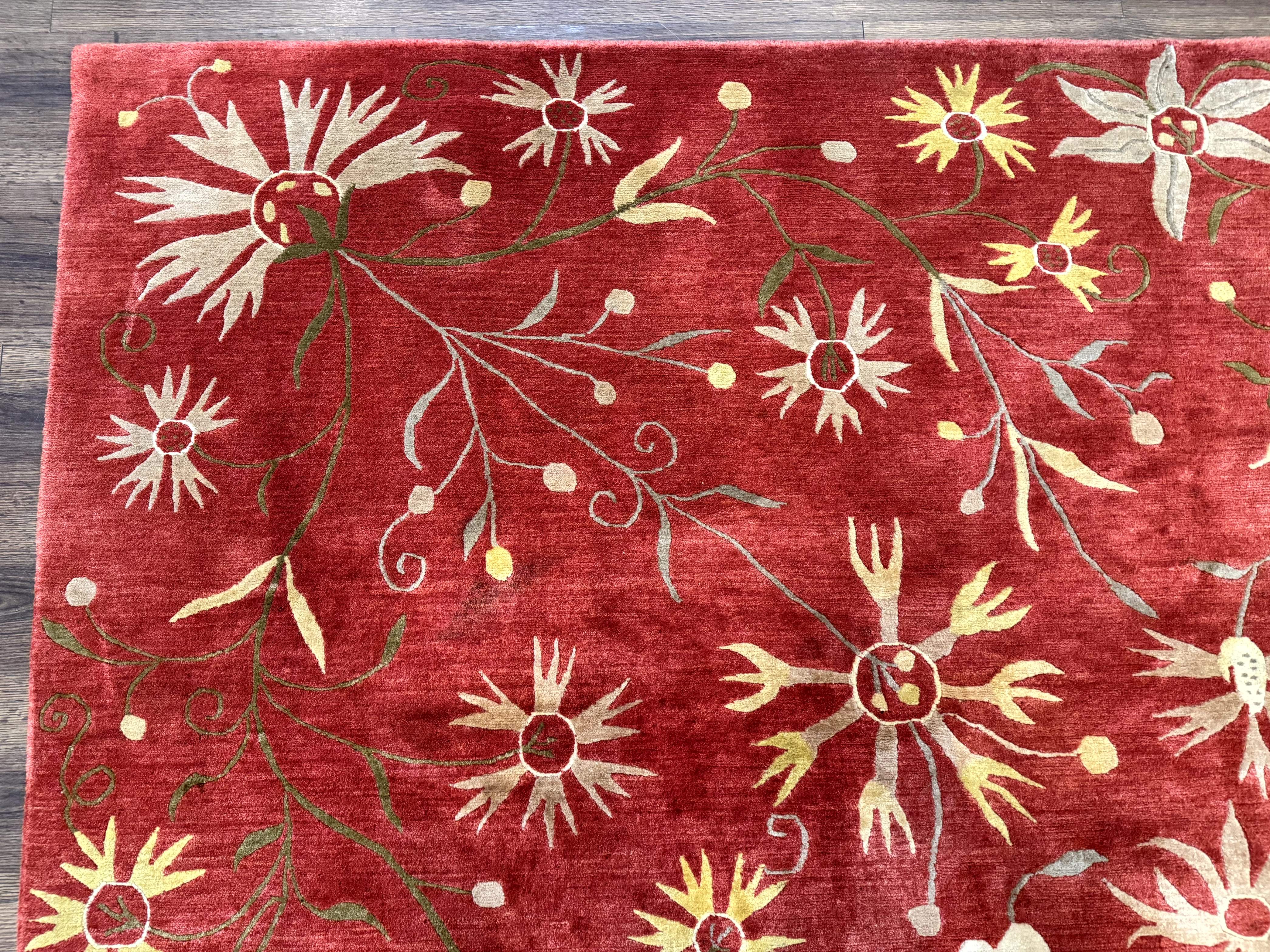 Tibetan Rug 8x10, Odegard Carpet, Hand-Knotted, Rust Red, Wool with Silk Highlights - Jewel Rugs