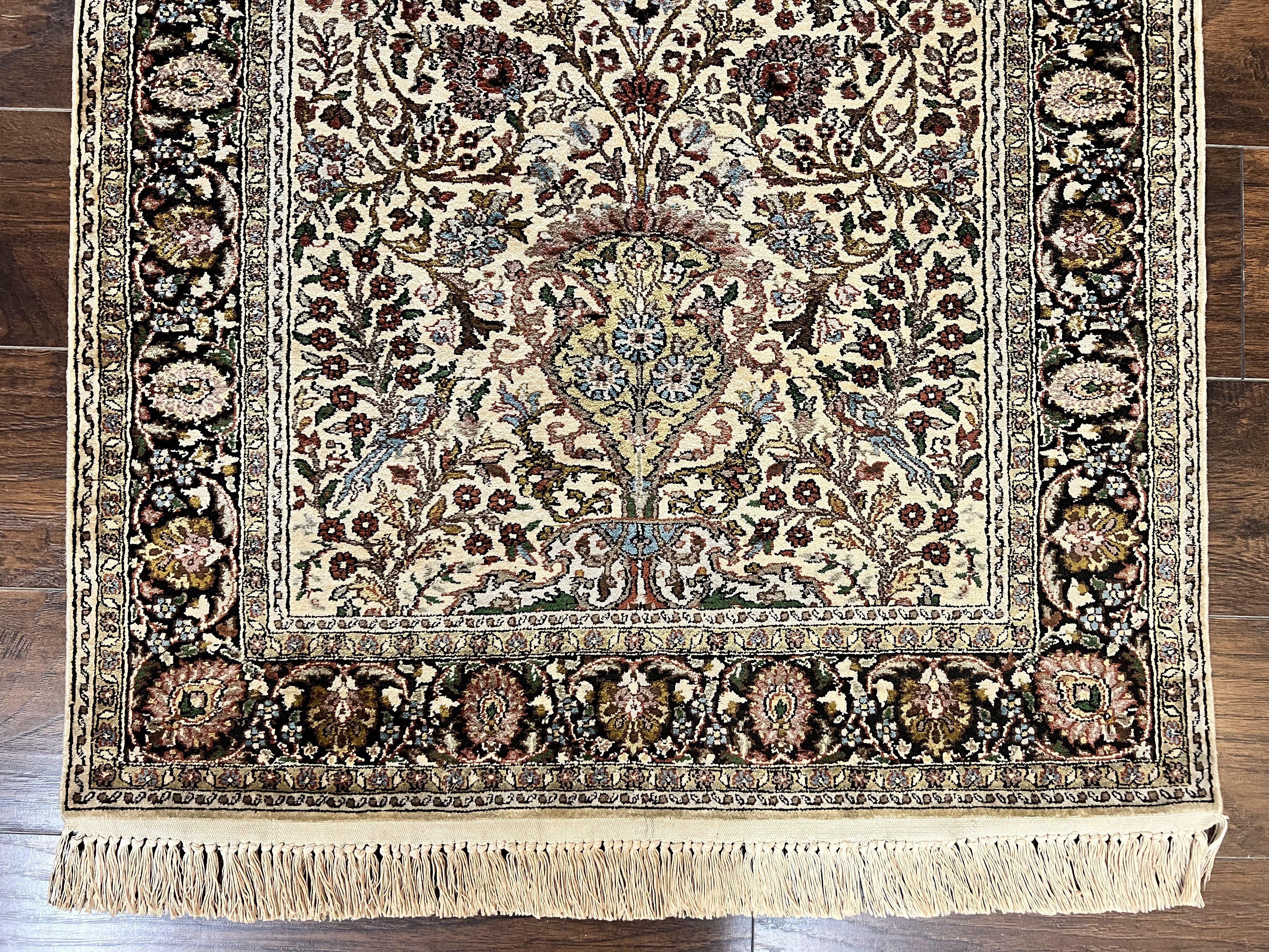 Turkish Kayseri Silk Rug 3x5, Tree of Life Silk Oriental Carpet, Birds Persian Vase Design, Hand Knotted Vintage Fine Rug, 340 KPSI - Jewel Rugs