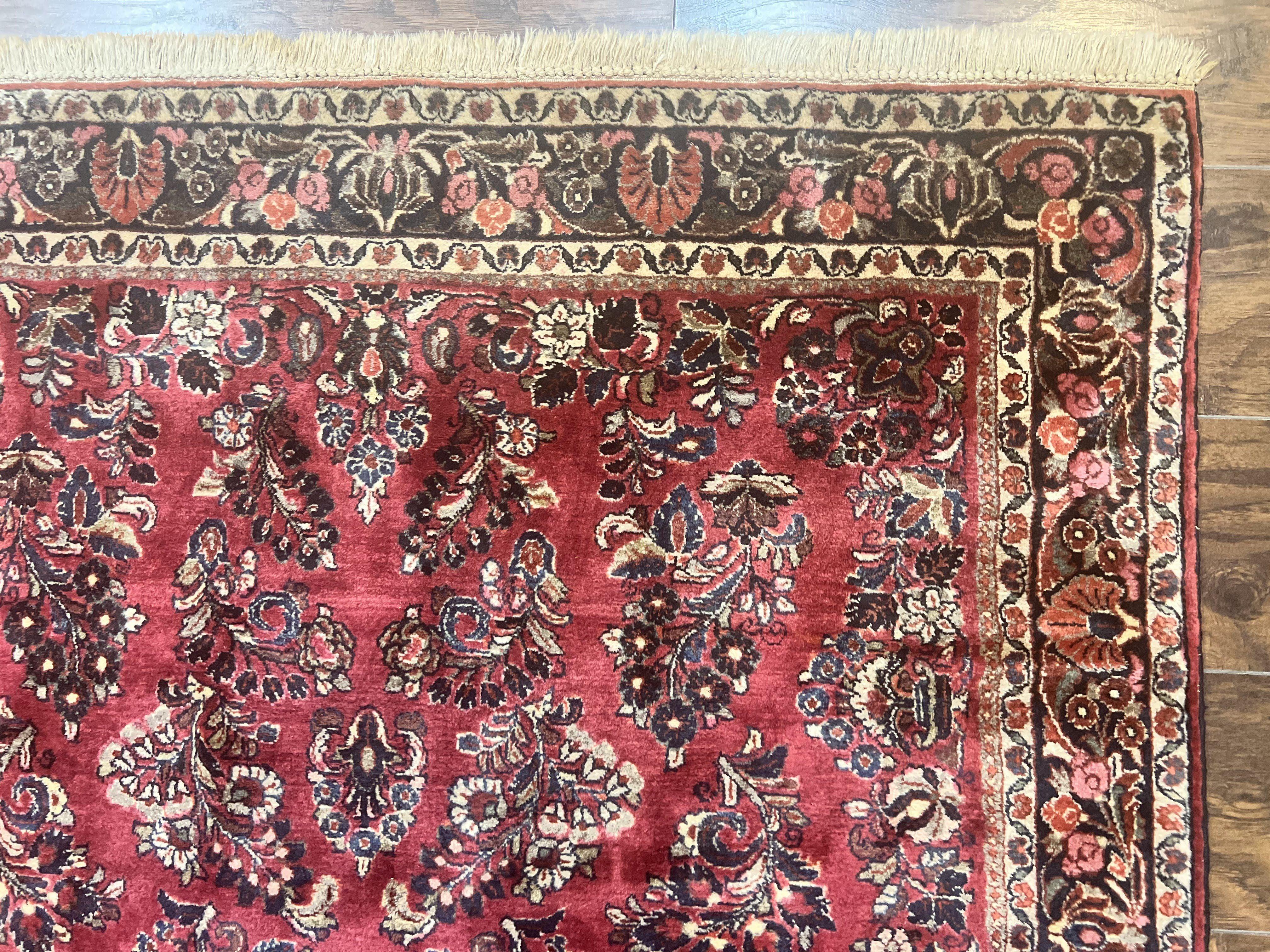 Antique Persian Sarouk Rug 4x7, Hand Knotted Wool Red Persian Carpet, Floral - Jewel Rugs