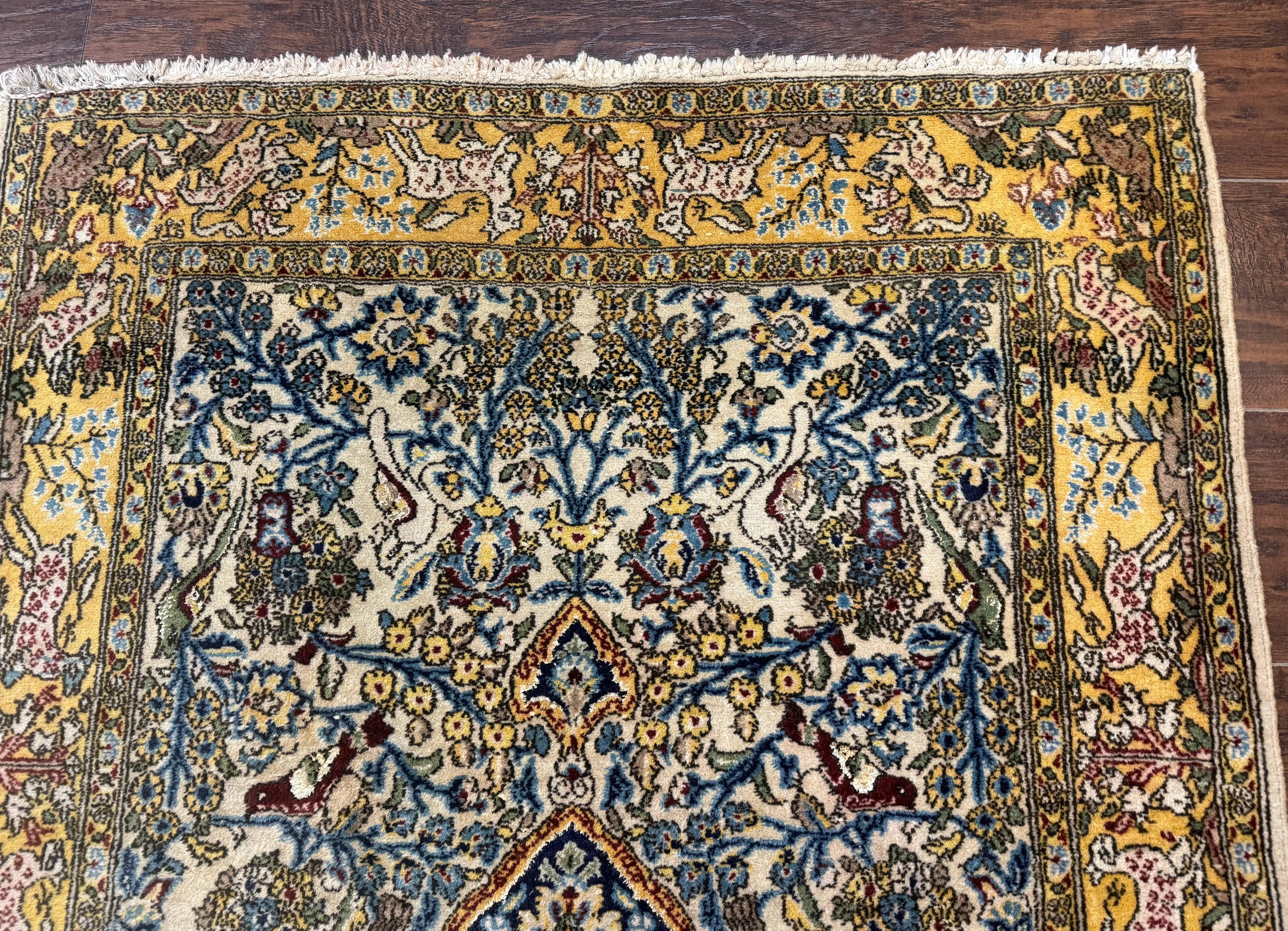 Persian Qum Tree of Life Rug 3.5 x 5.5, Animal Pictorials, Kork Wool with Silk Highlights - Jewel Rugs