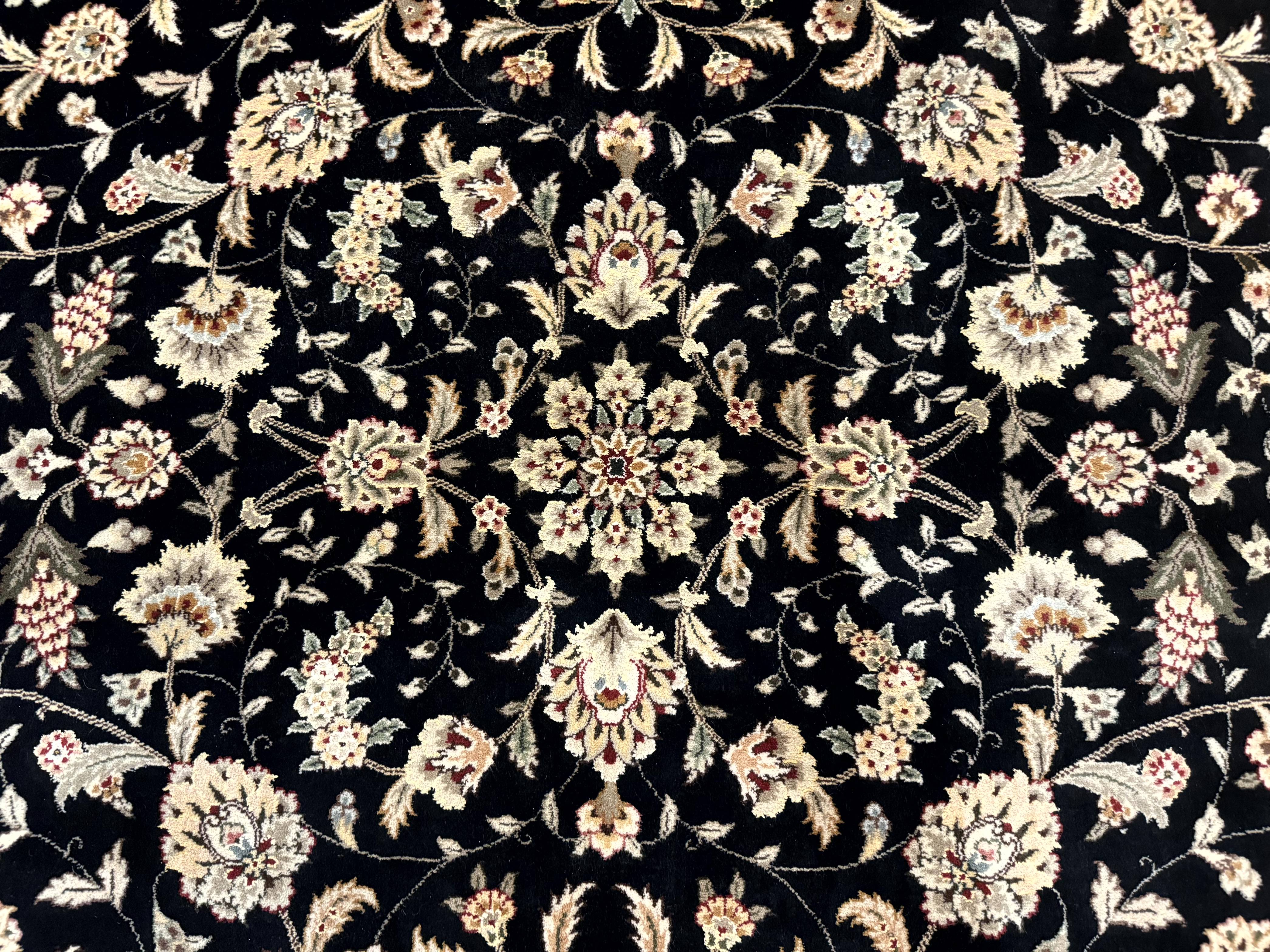 Sino Persian Rug 9x12, Fine Elegant Oriental Carpet 200 KPSI, Black and Dark Red, Allover Floral - Jewel Rugs