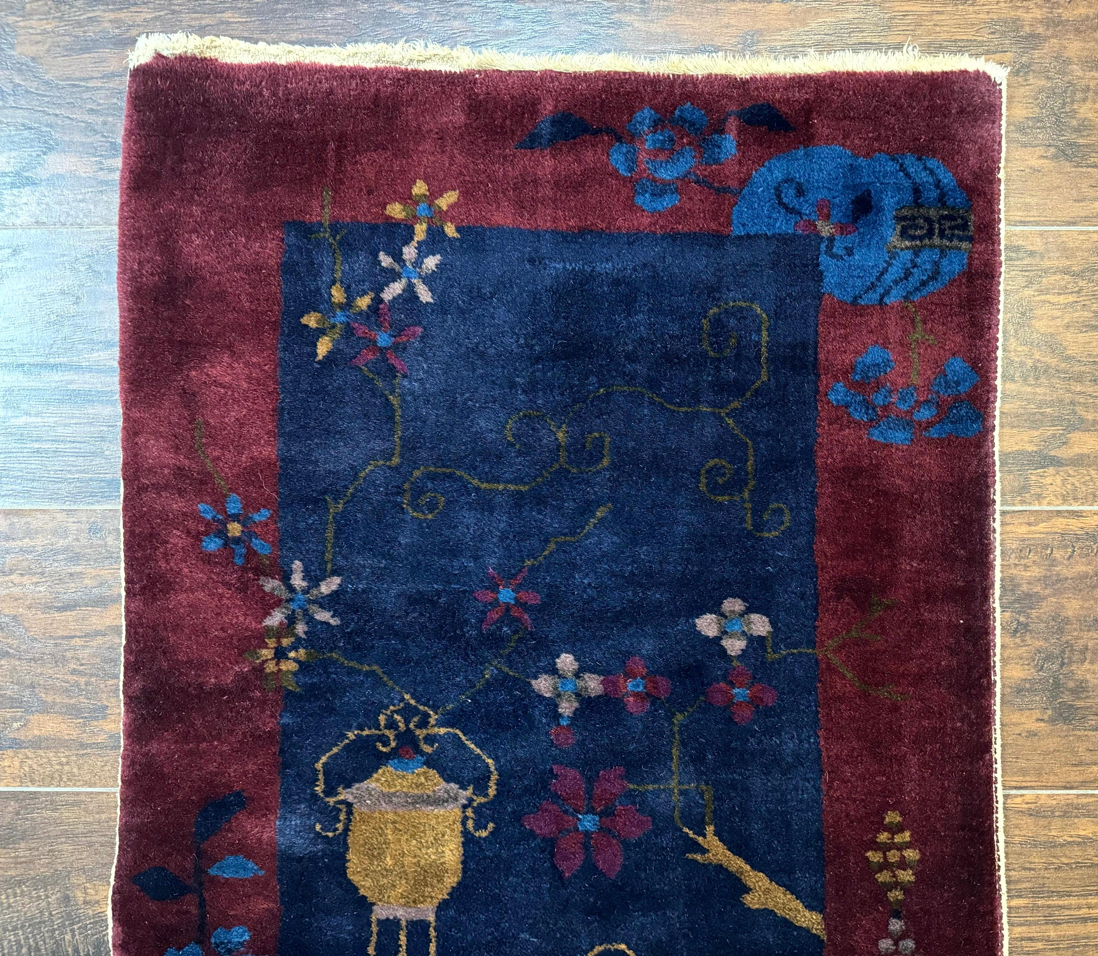 Chinese Art Deco Rug 2x3, Small Chinese Antique Wool Carpet, Nichols Rug - Jewel Rugs