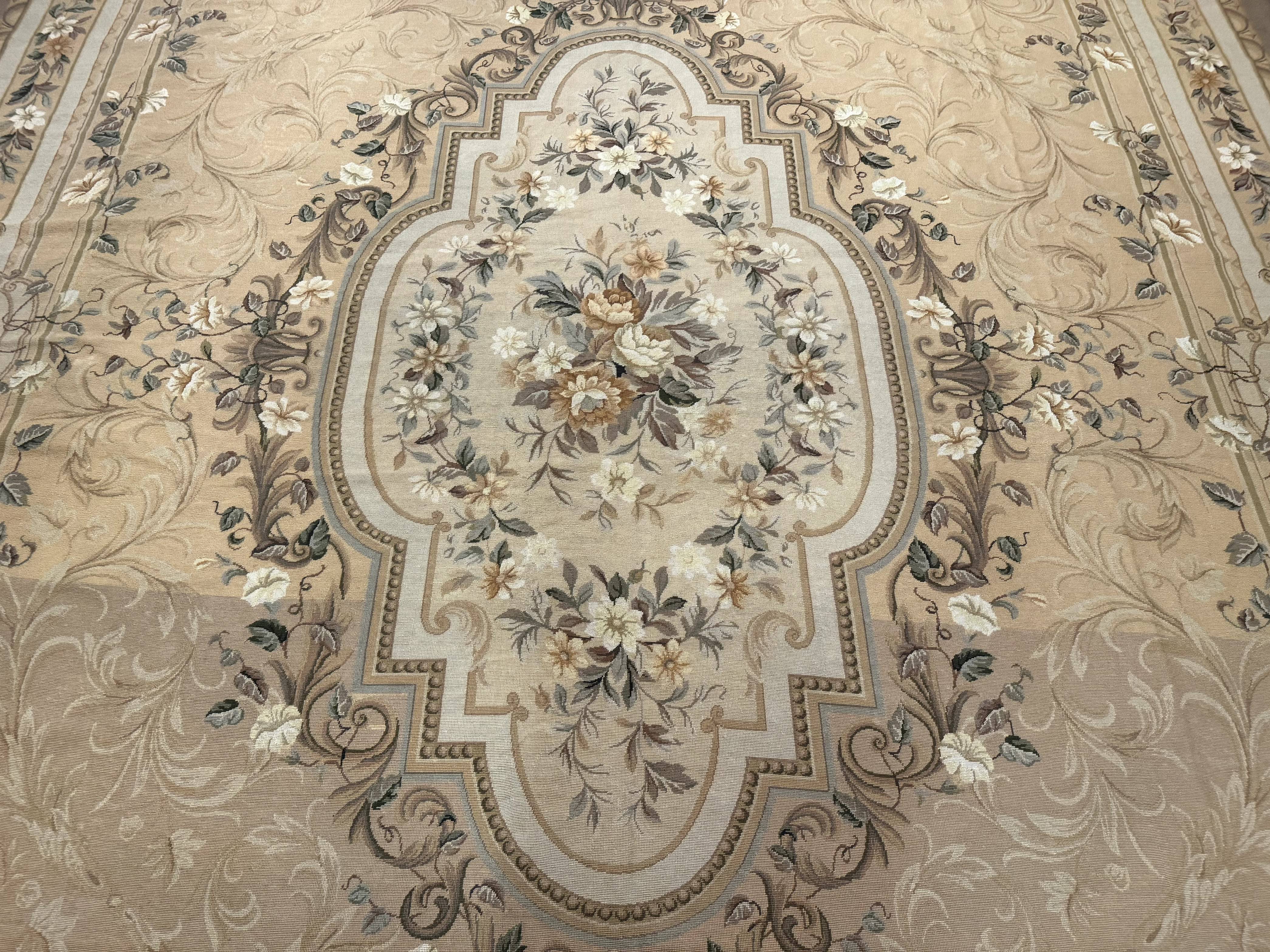 Large Needlepoint Rug 12x15, Palace Size Aubusson Carpet, Vintage, Handmade - Jewel Rugs