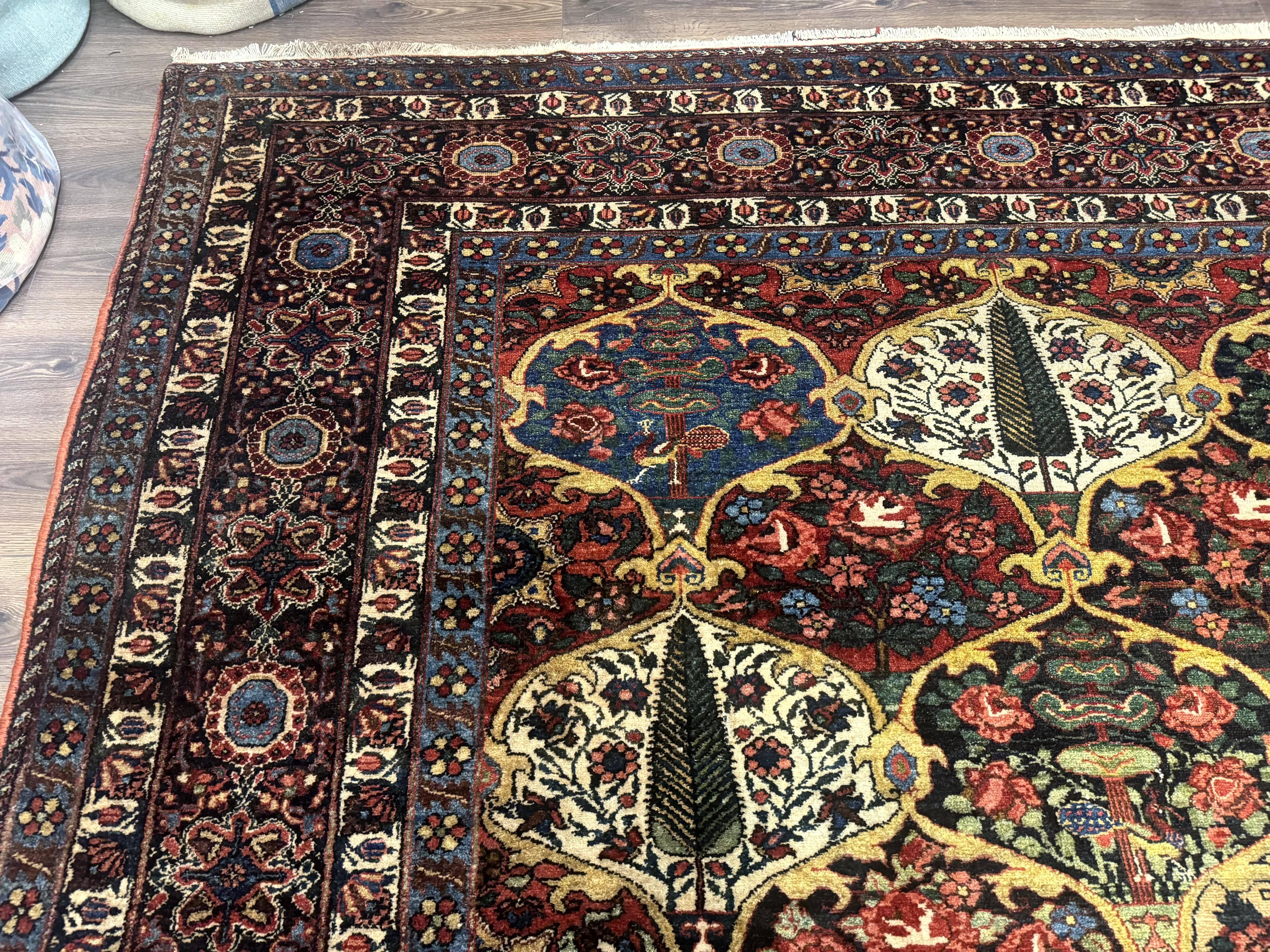 Antique Persian Bakhtiari Rug 12x19, Palace Size Wool Handmade Persian Carpet, Oversized Rug, Panel Design, Peacocks, Multicolor, Rare - Jewel Rugs